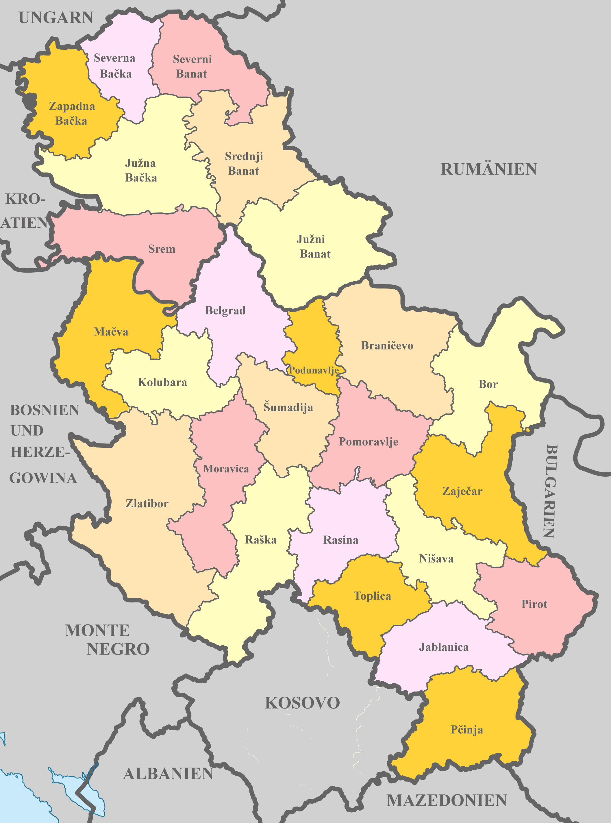 Serbien Karte Mit Regionen Landkarten Mit Provinzen