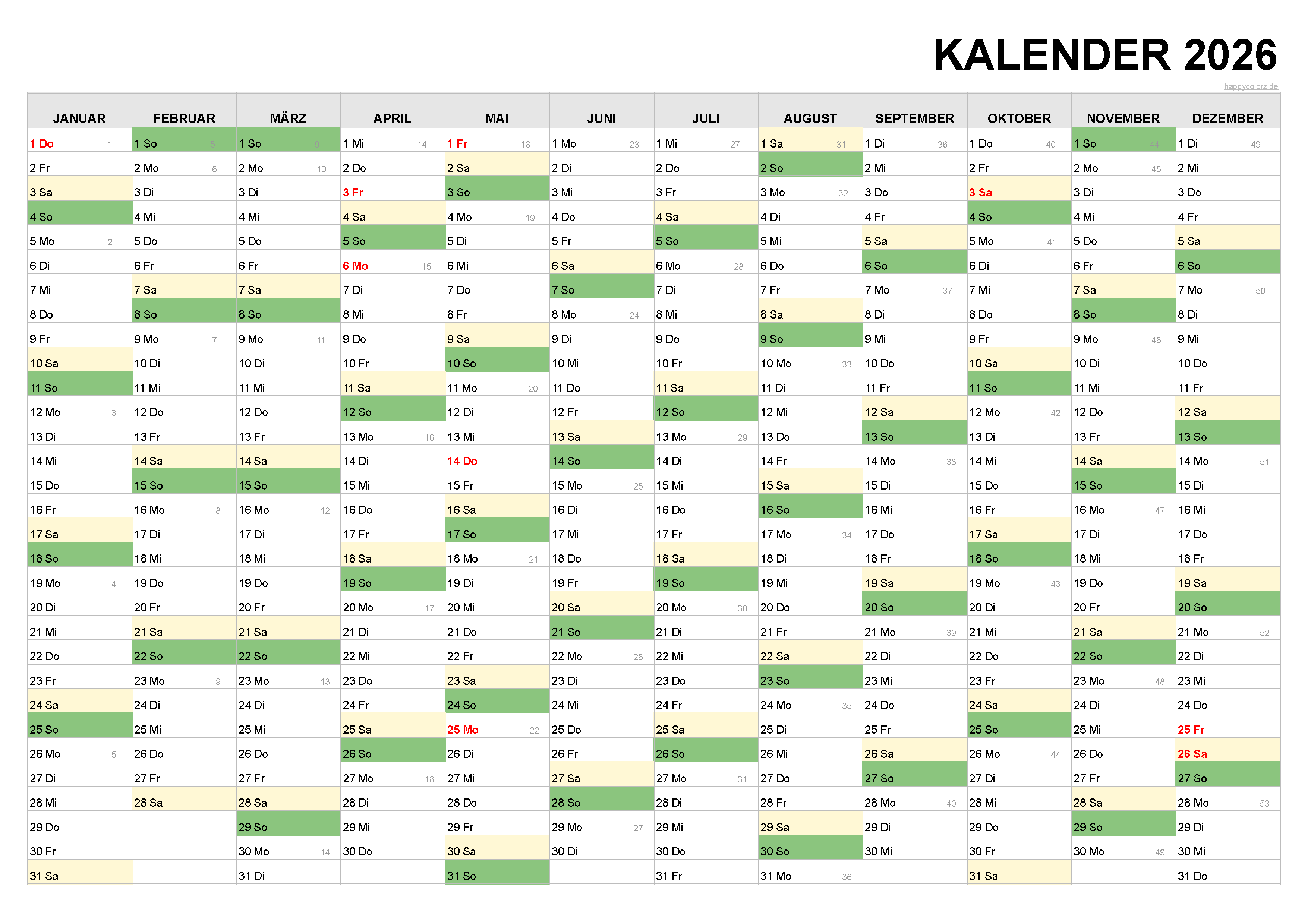 Kalender 2026 Feiertage Ferien Kalenderwochen PDF Kalender 2026 Feiertage Ferien Kalenderwochen PDF