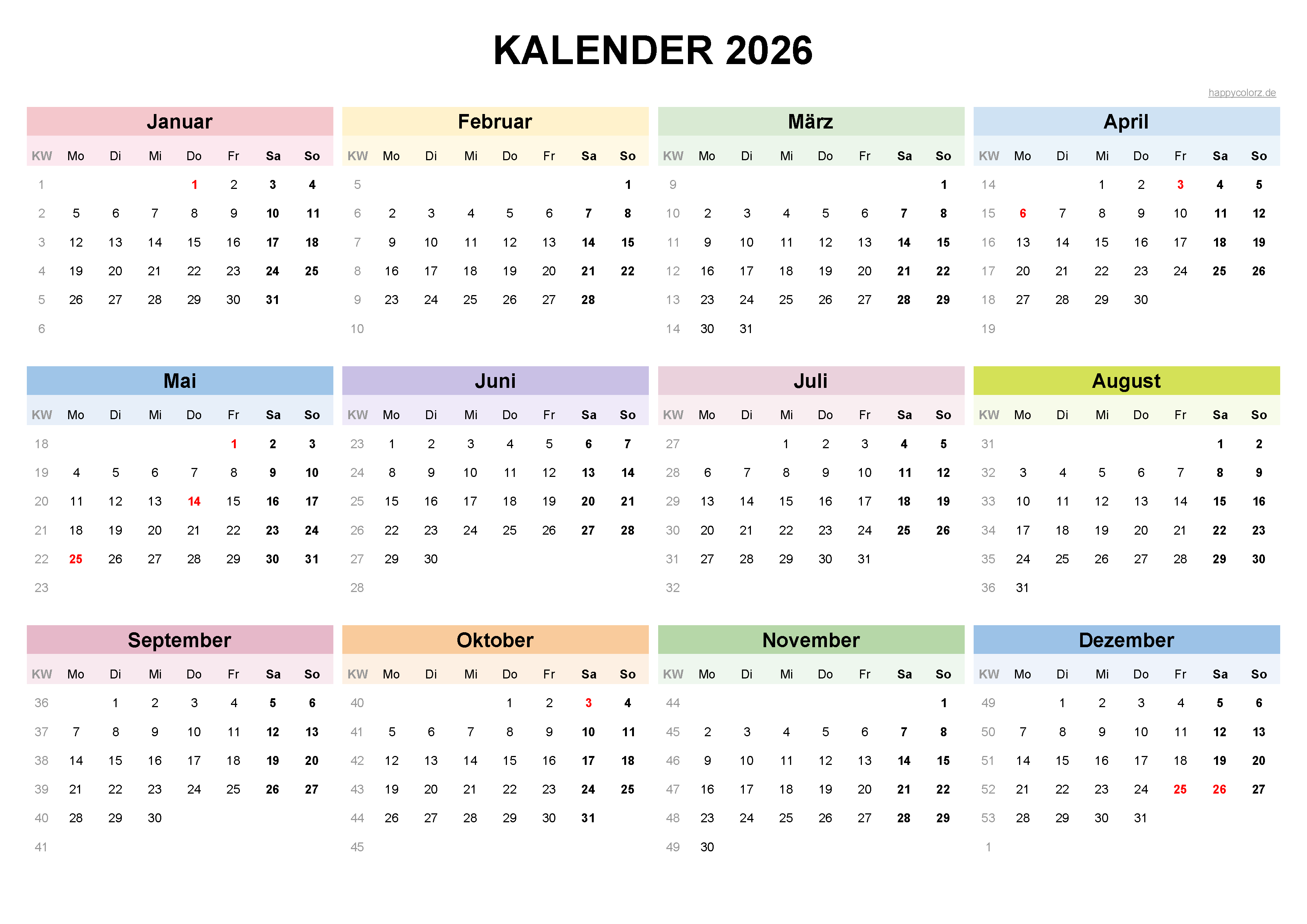 Kalender 2026 Feiertage Ferien Kalenderwochen PDF Kalender 2026 Feiertage Ferien Kalenderwochen PDF