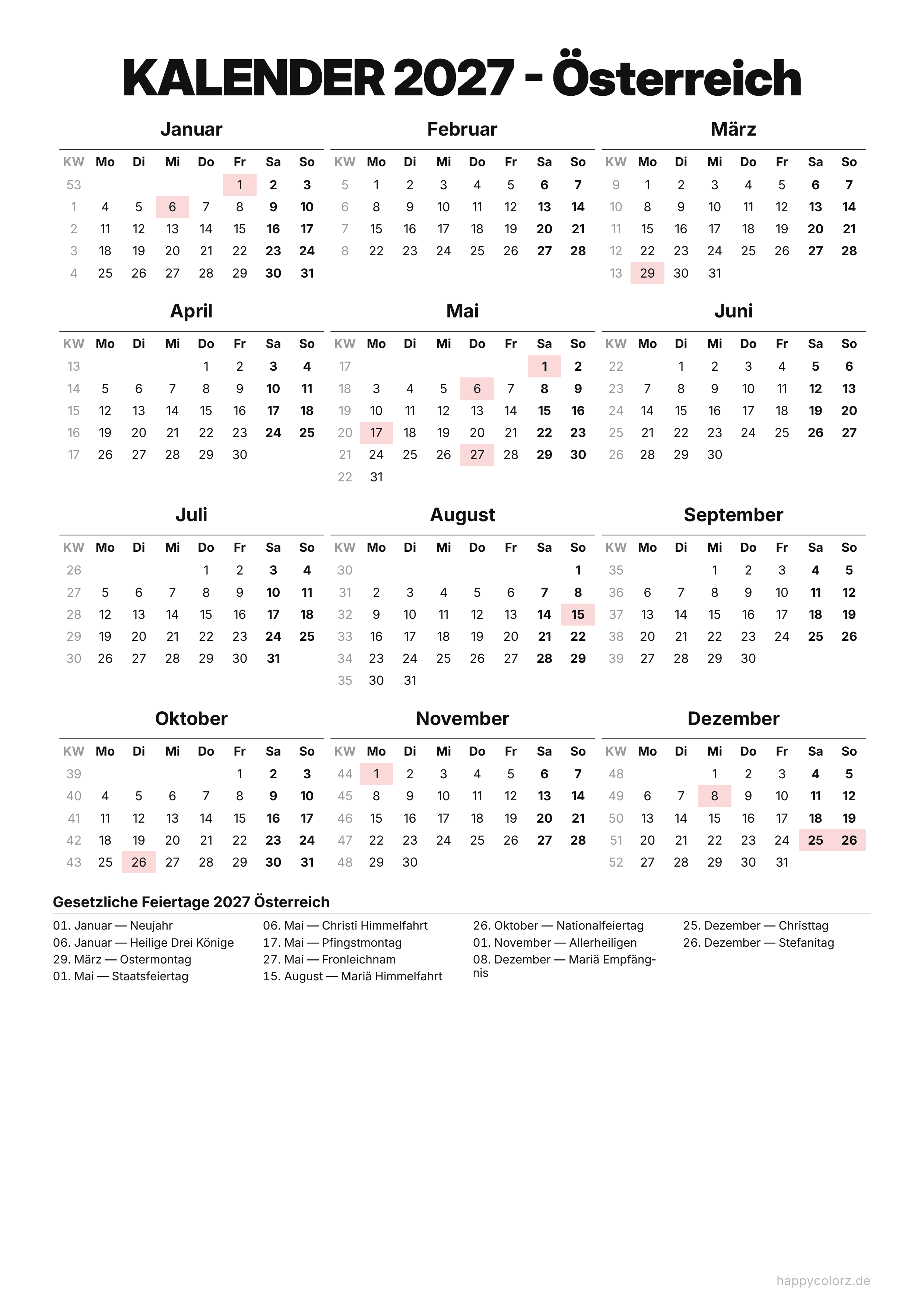 Klassisch schwarz-weiß · Querformat, PDF zum Ausdrucken