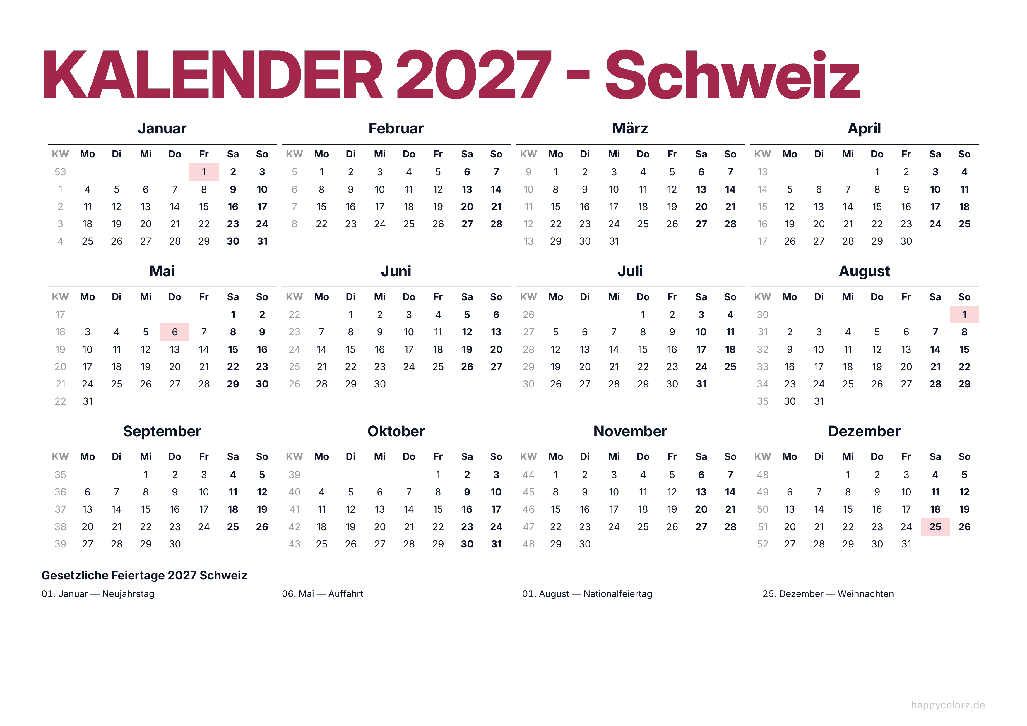 Farbig fürs Büro · Querformat, PDF zum Ausdrucken