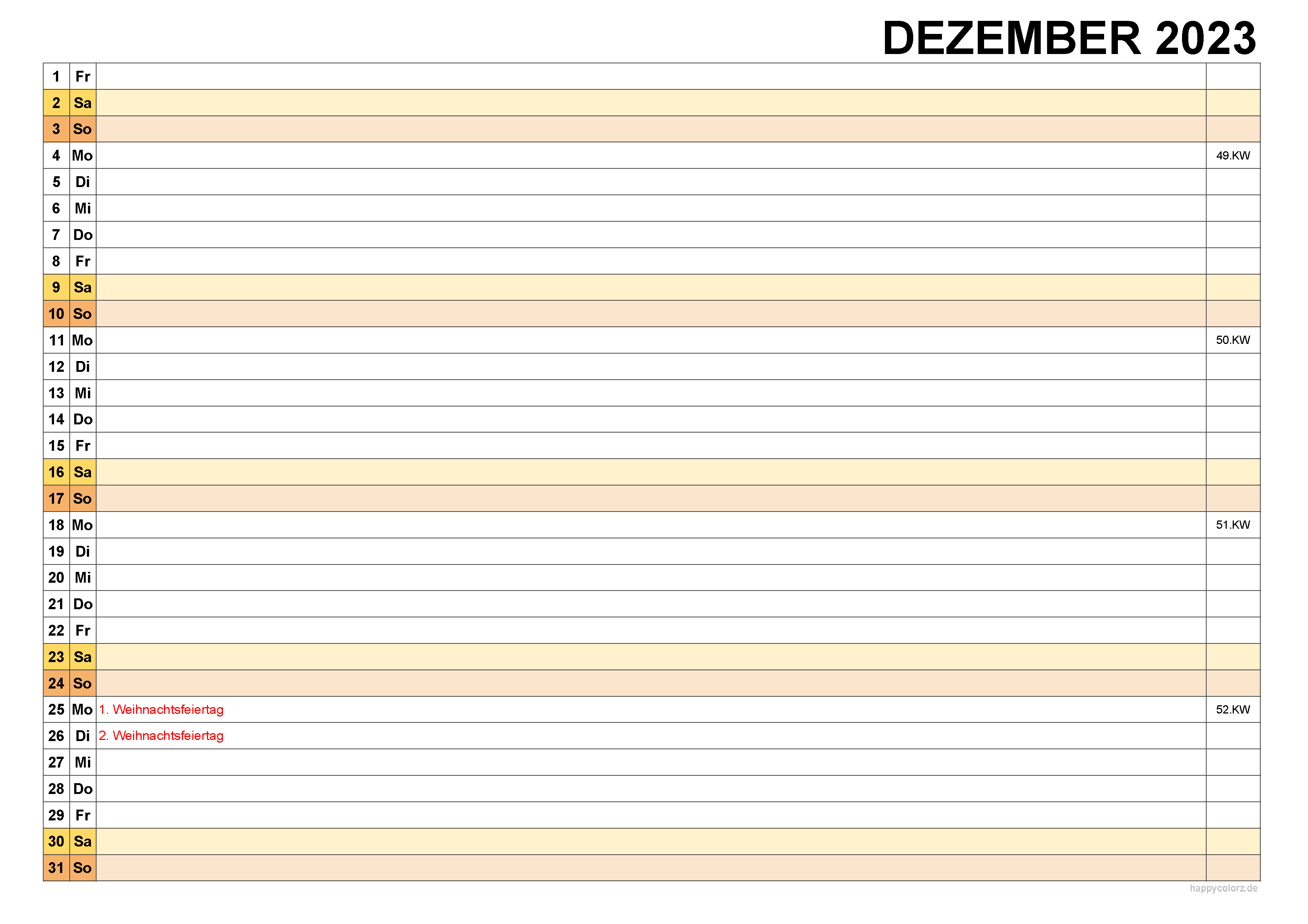 Kalender Dezember 2023, kostenloser Planer pdf