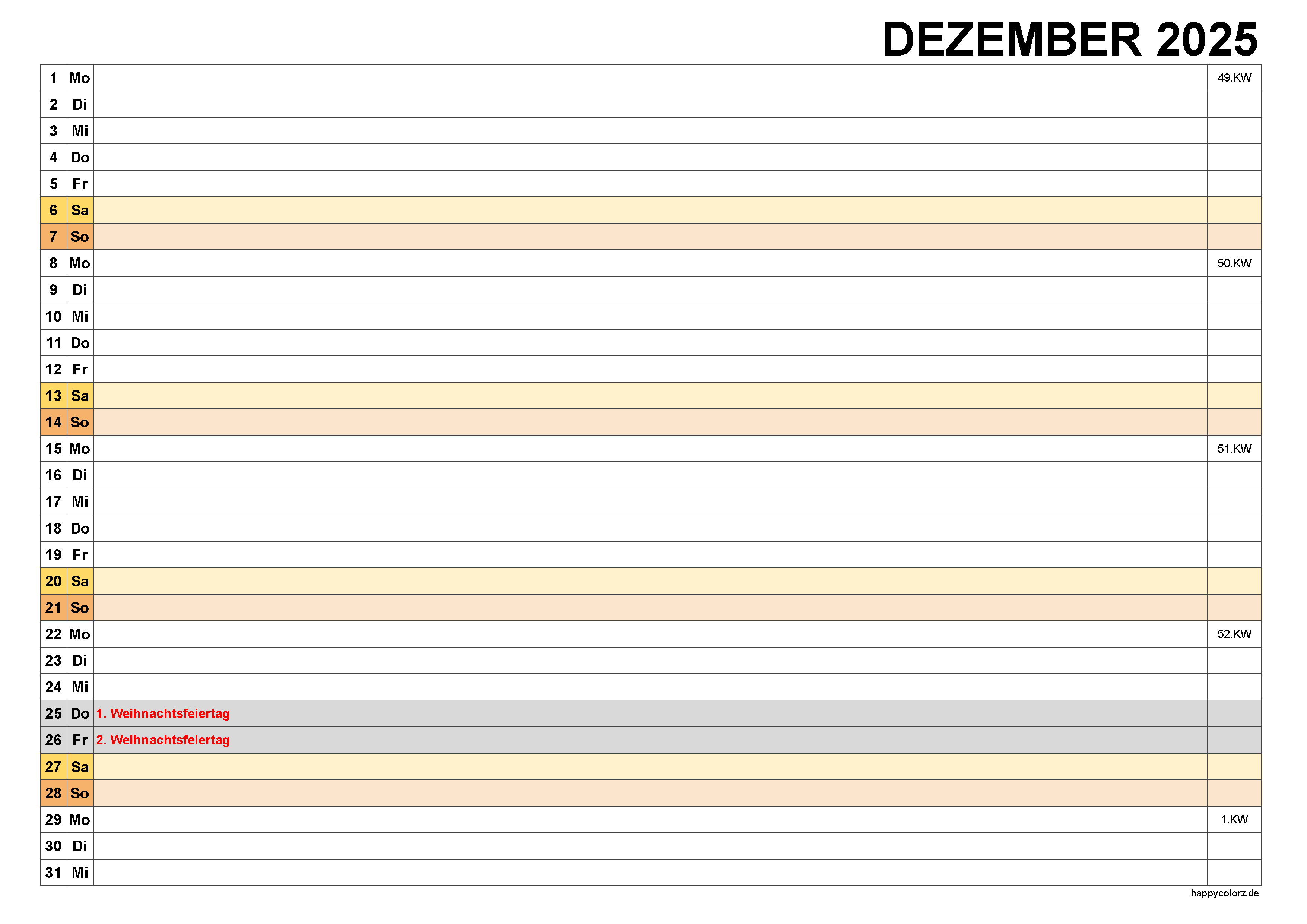 Kalender Dezember 2025, kostenloser Planer pdf