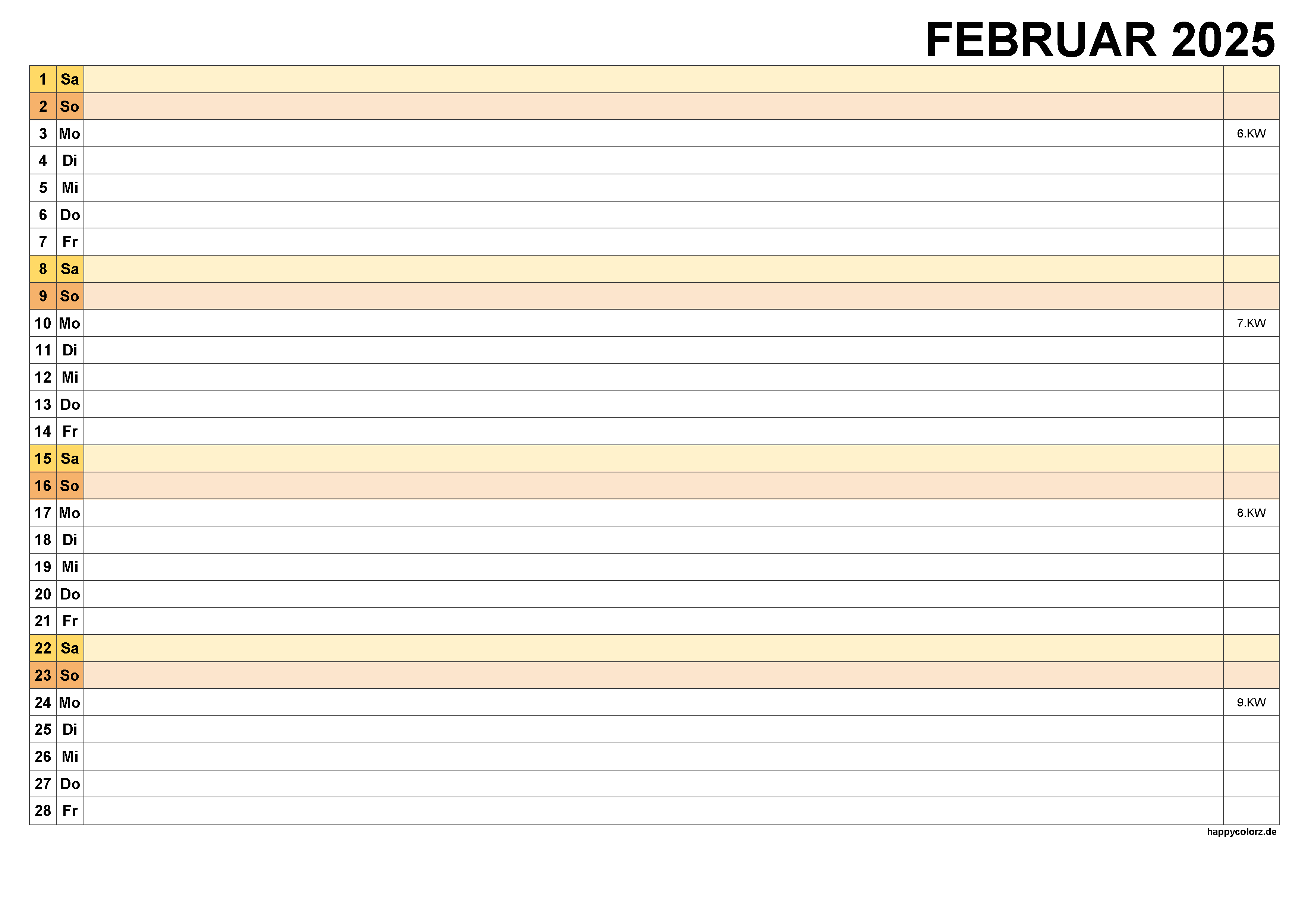 Kalender Februar 2025, kostenloser Planer pdf