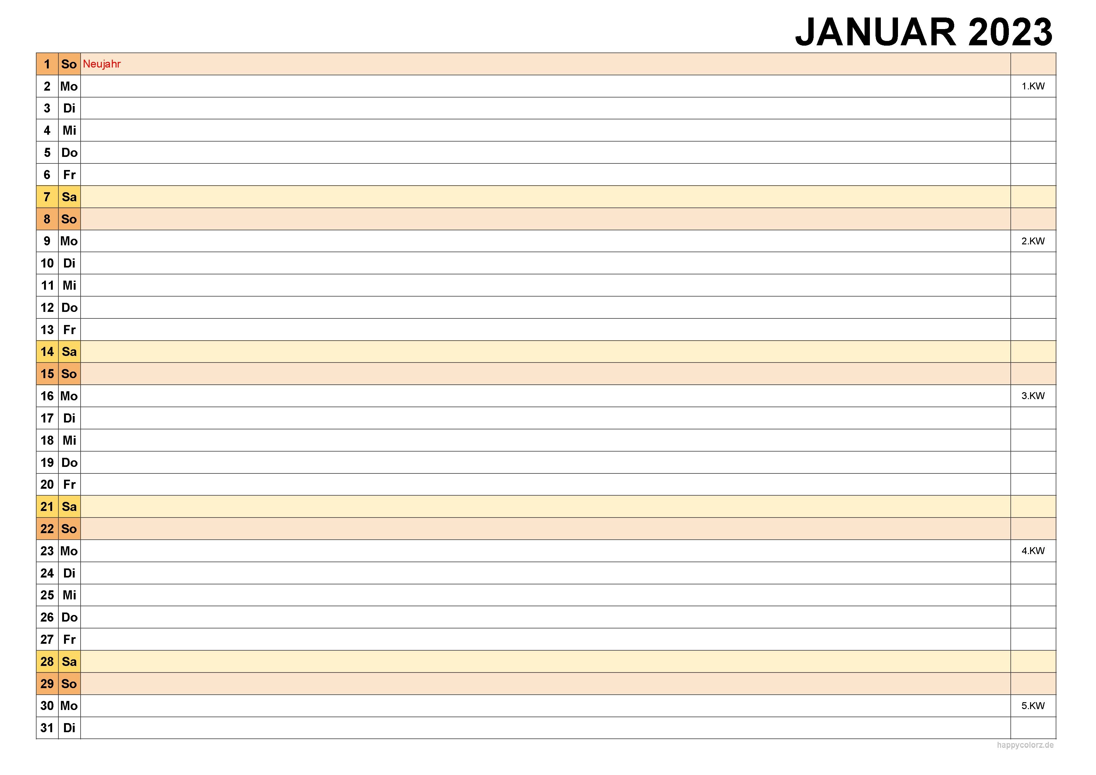 Kalender Januar 2023, kostenloser Planer pdf