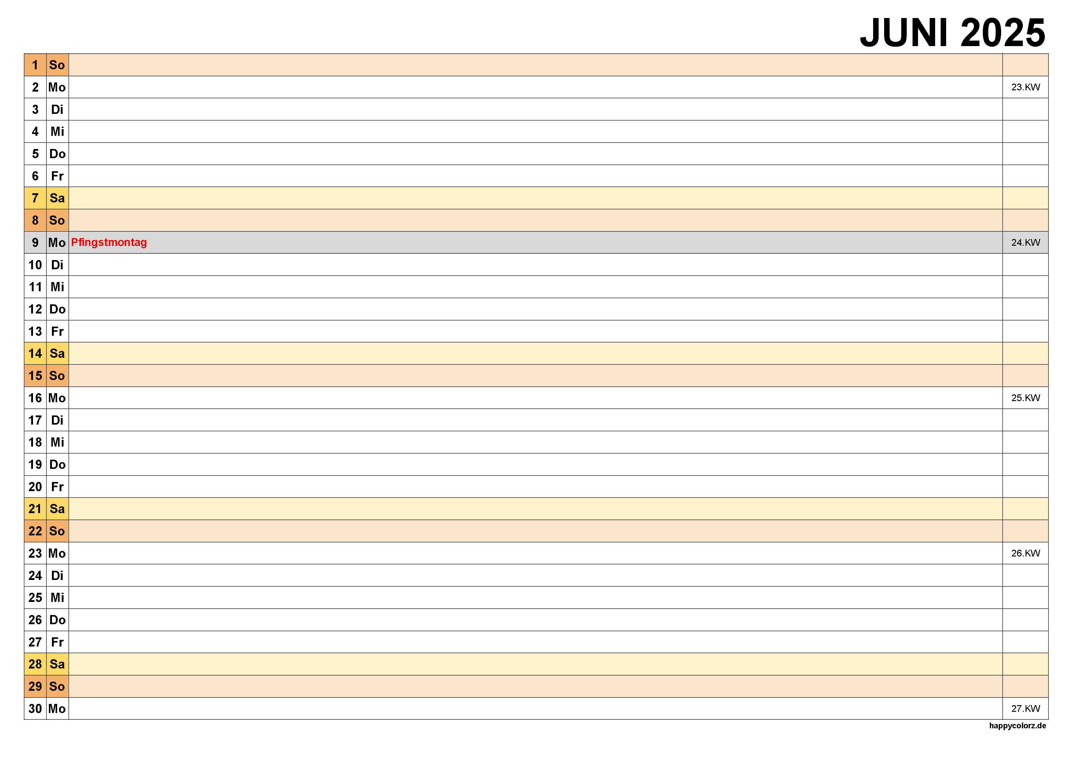 Kalender Juni 2025, kostenloser Planer pdf