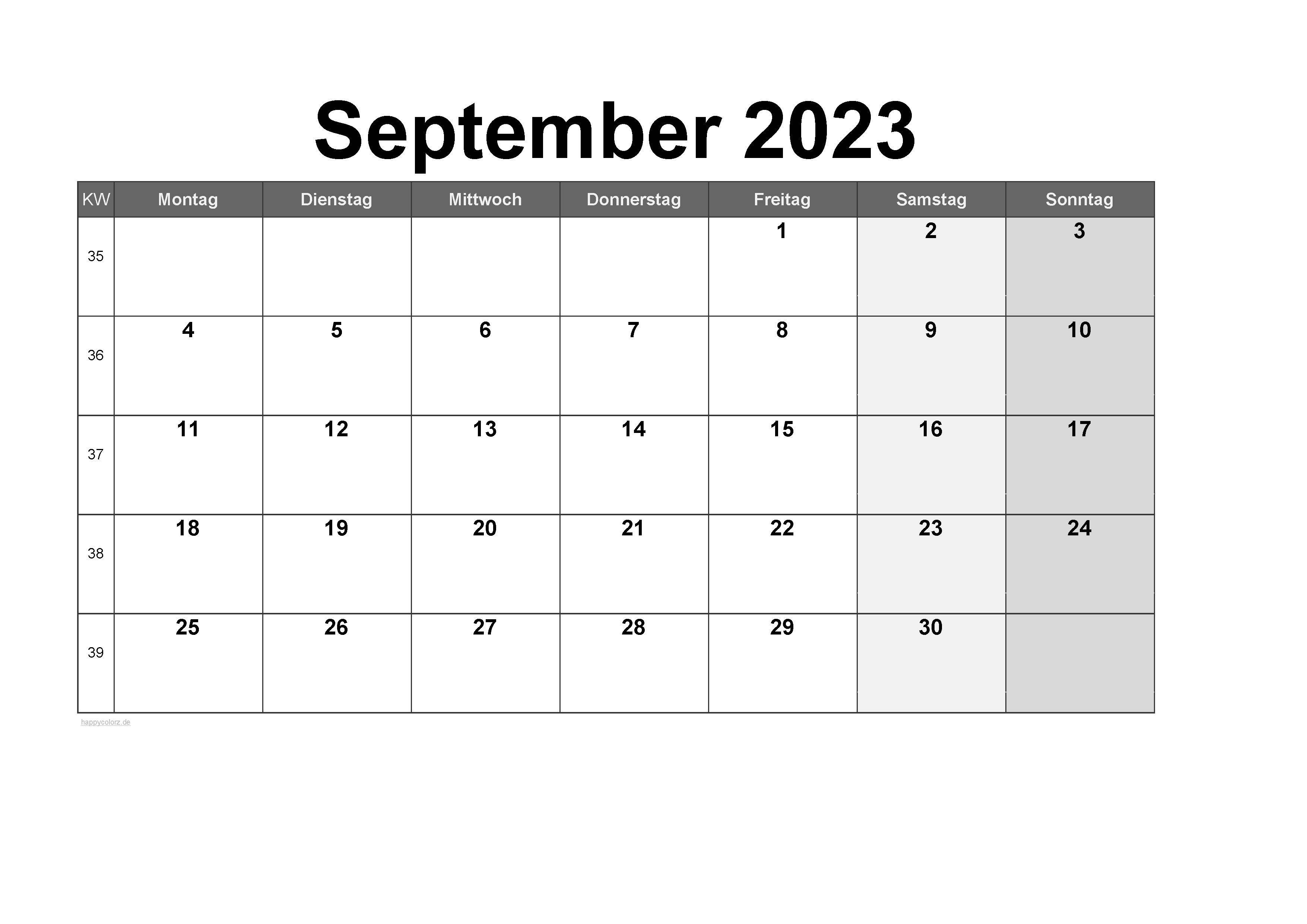 Vorlage Monatskalender September 2023 zum kostenlosen Ausdrucken