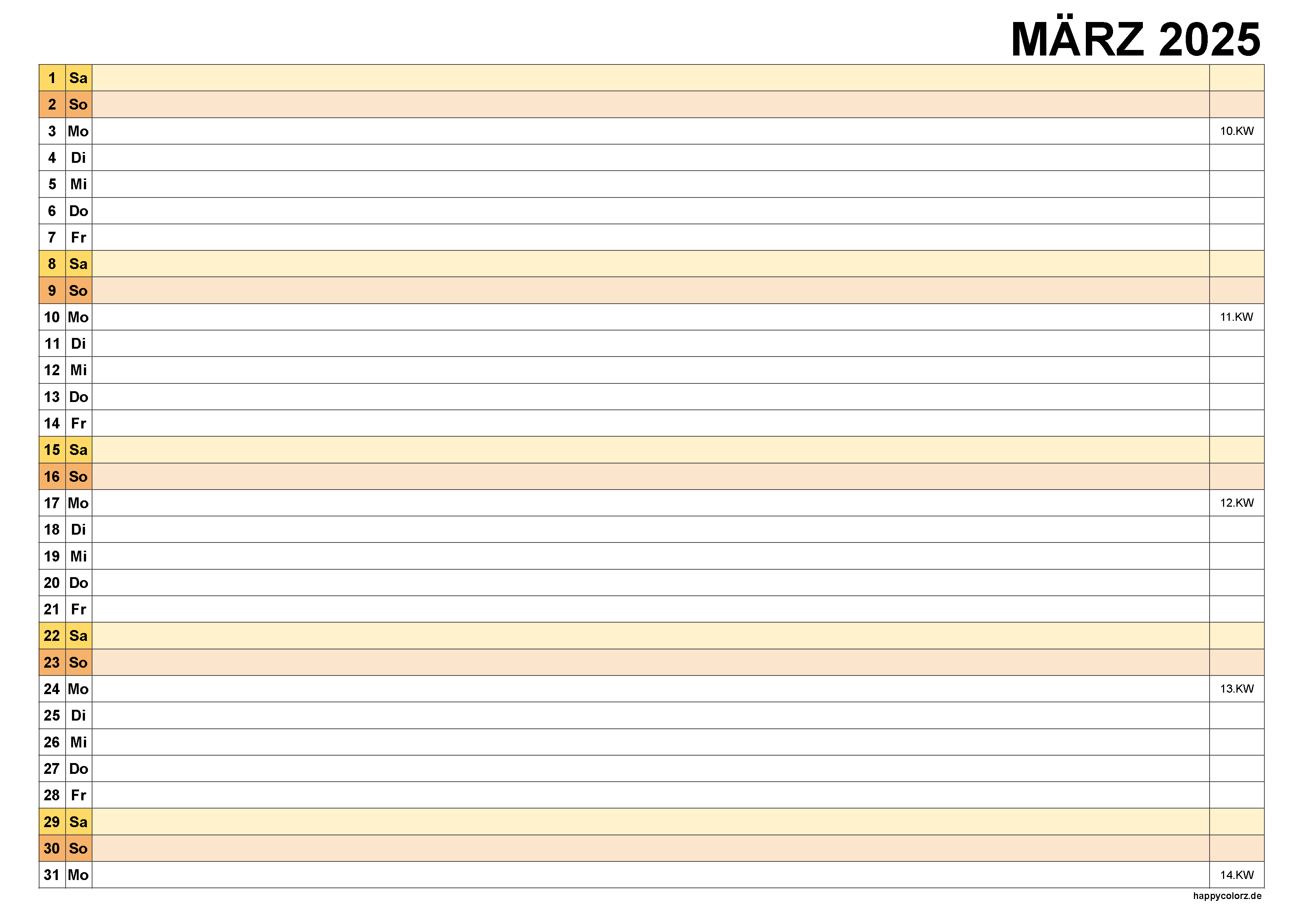 Kalender März 2025, kostenloser Planer pdf