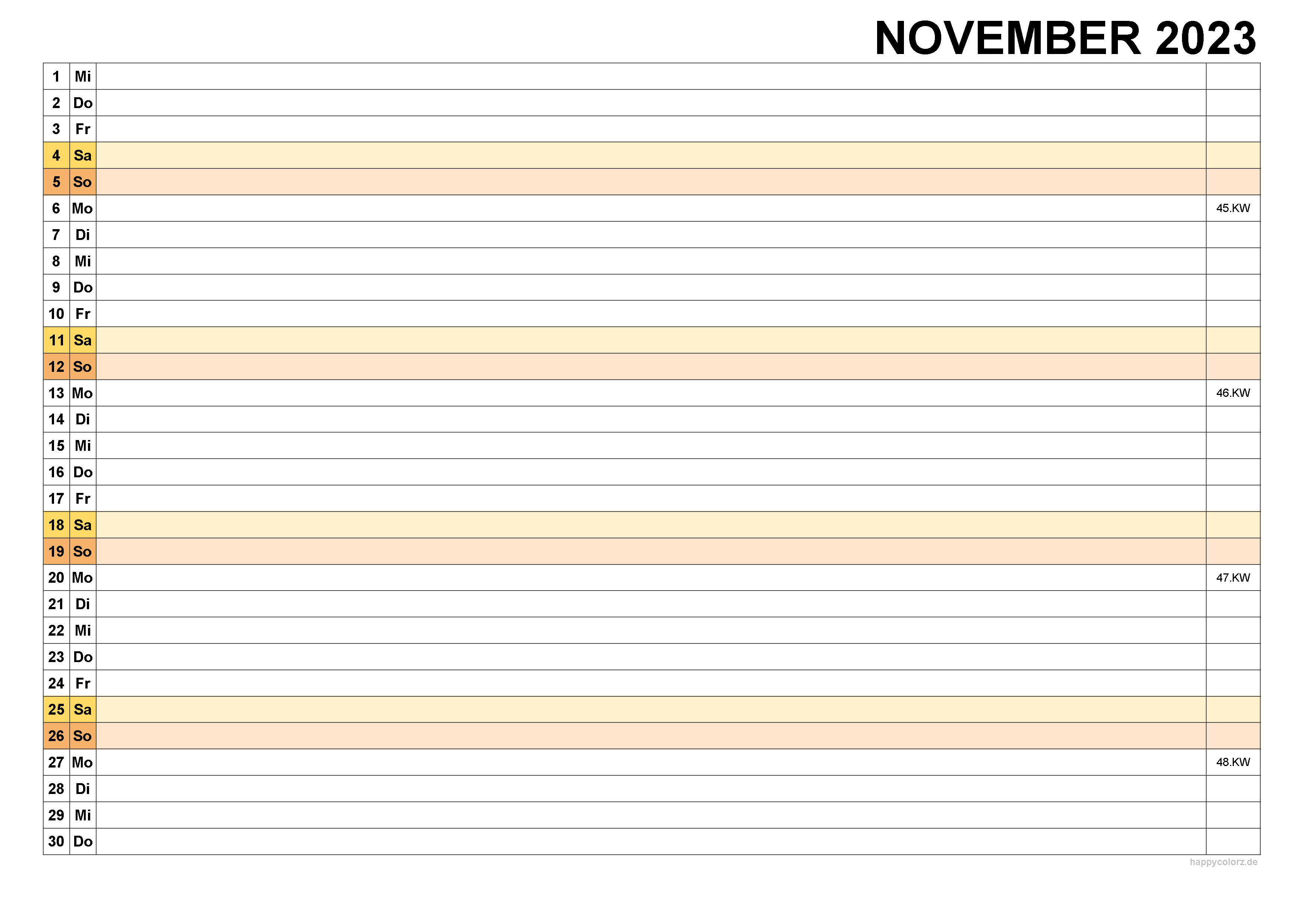 Kalender November 2023, kostenloser Planer pdf