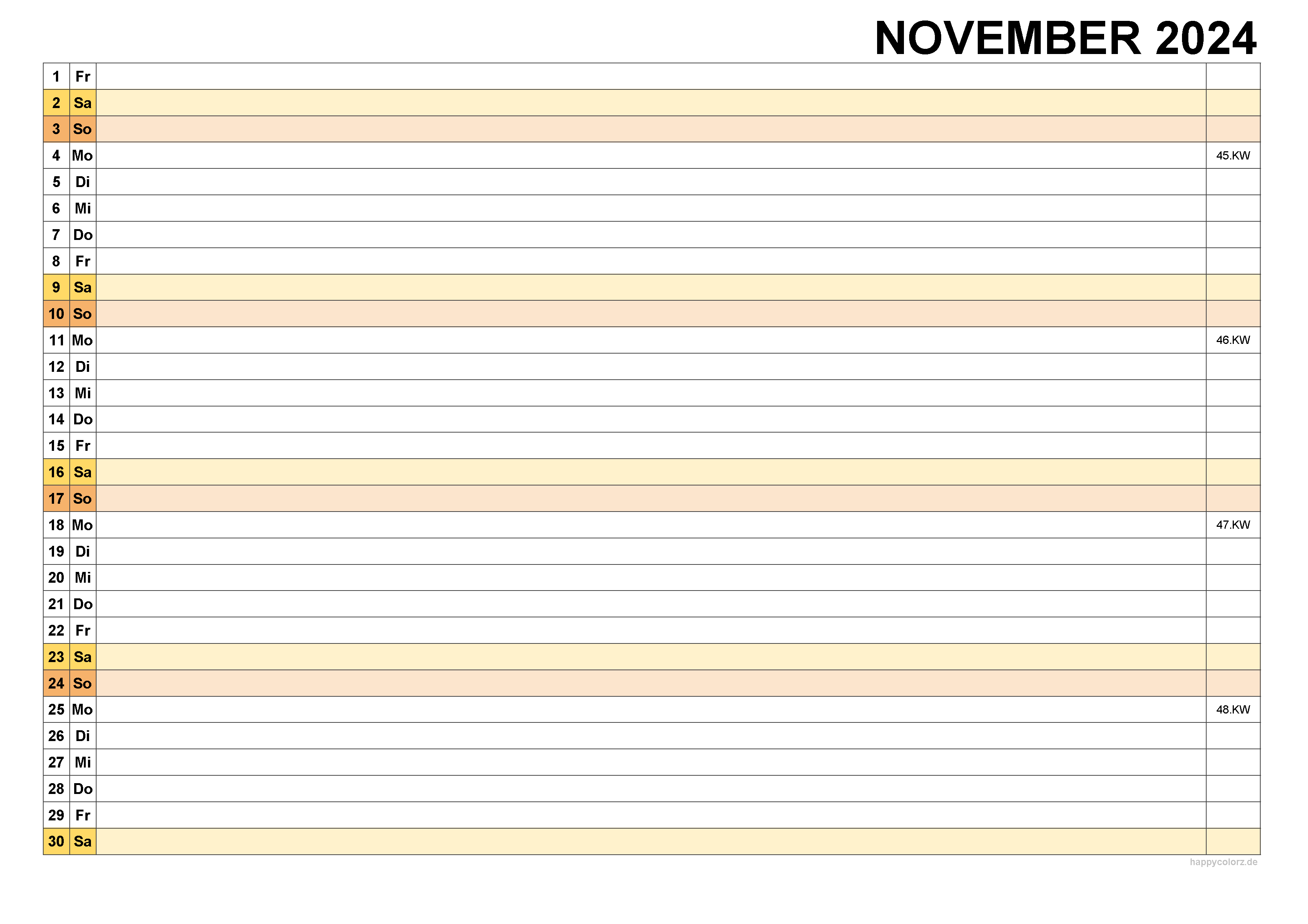 Kalender November 2024, kostenloser Planer pdf