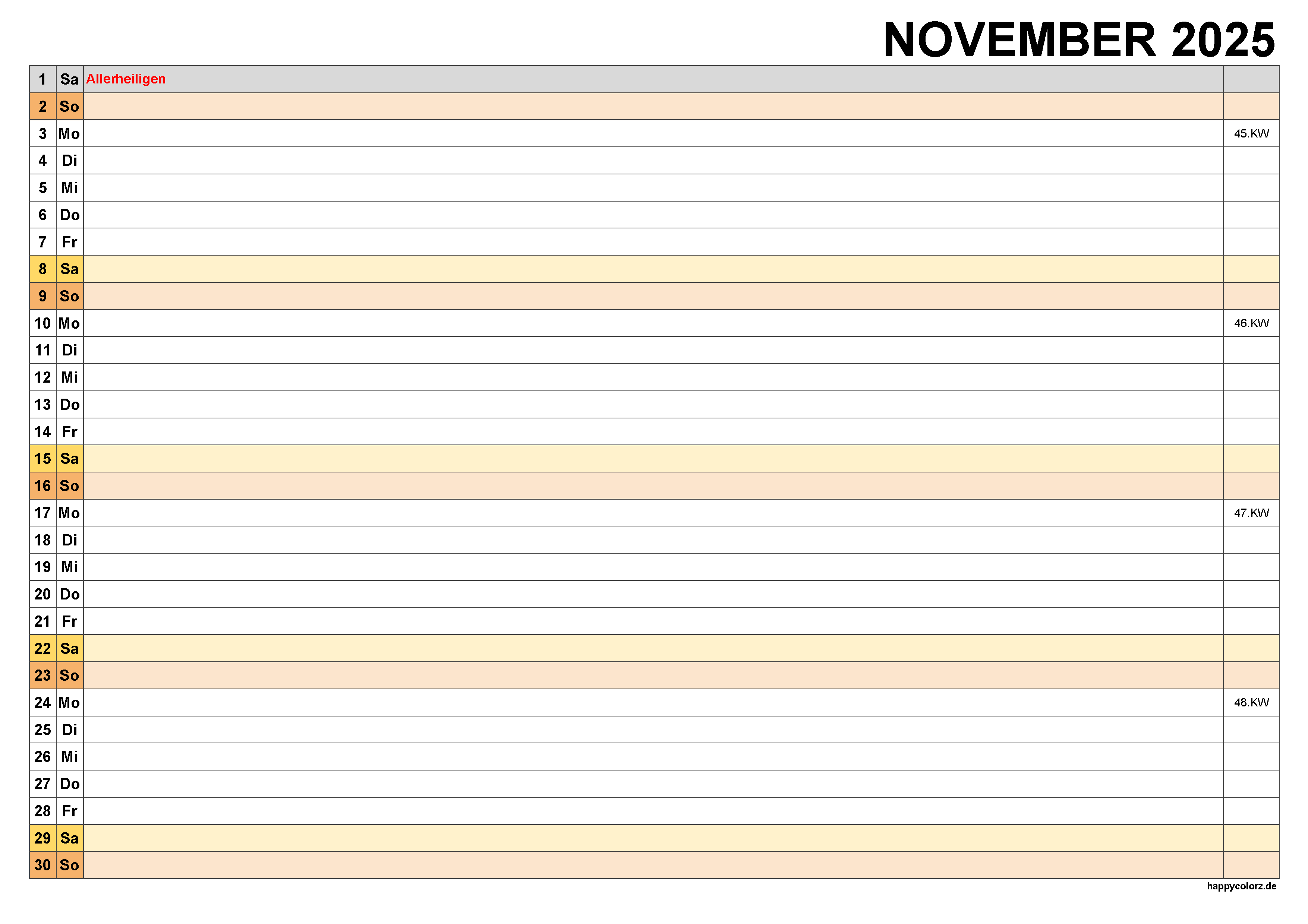 Kalender November 2025, kostenloser Planer pdf