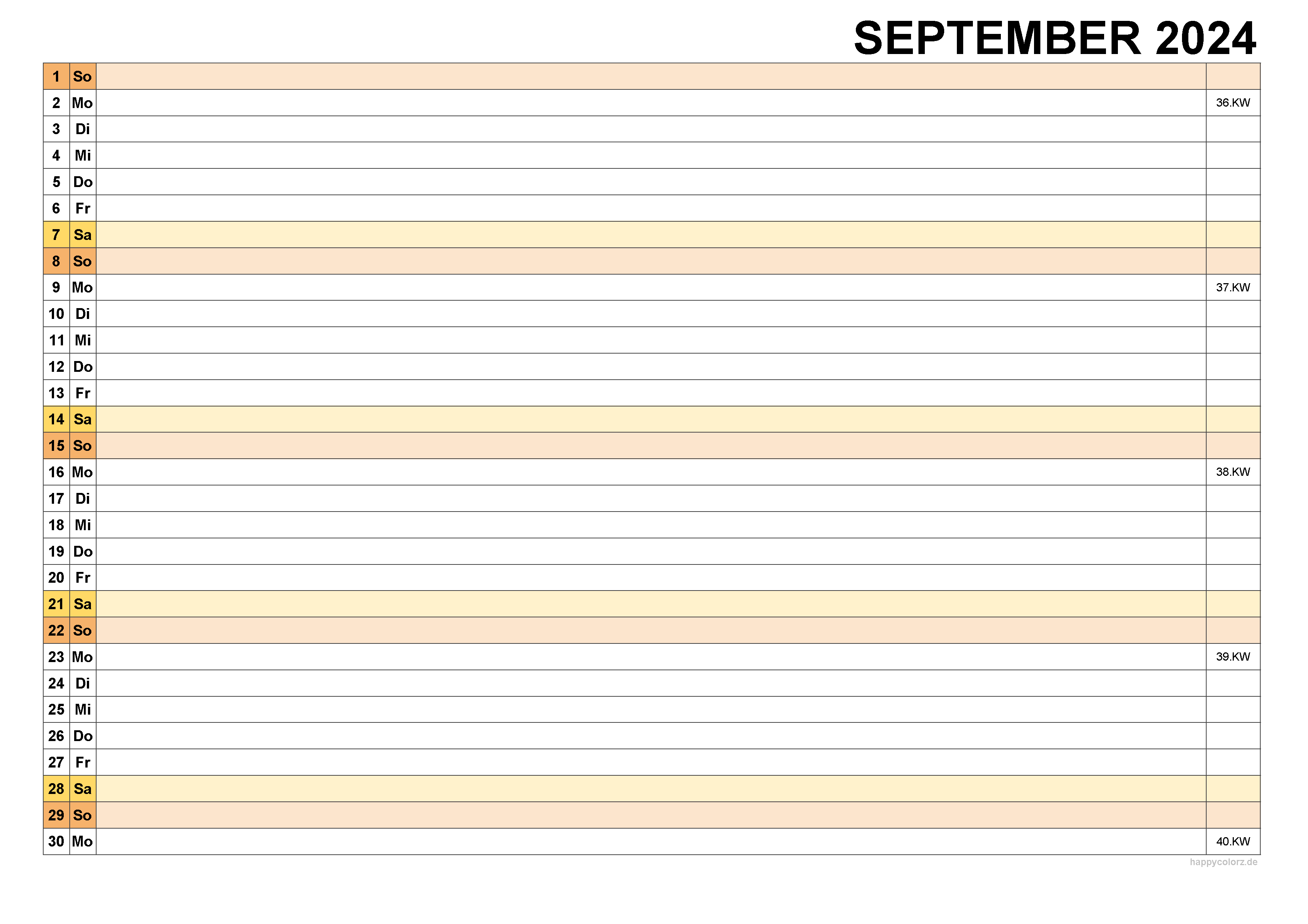Kalender September 2024, kostenloser Planer pdf