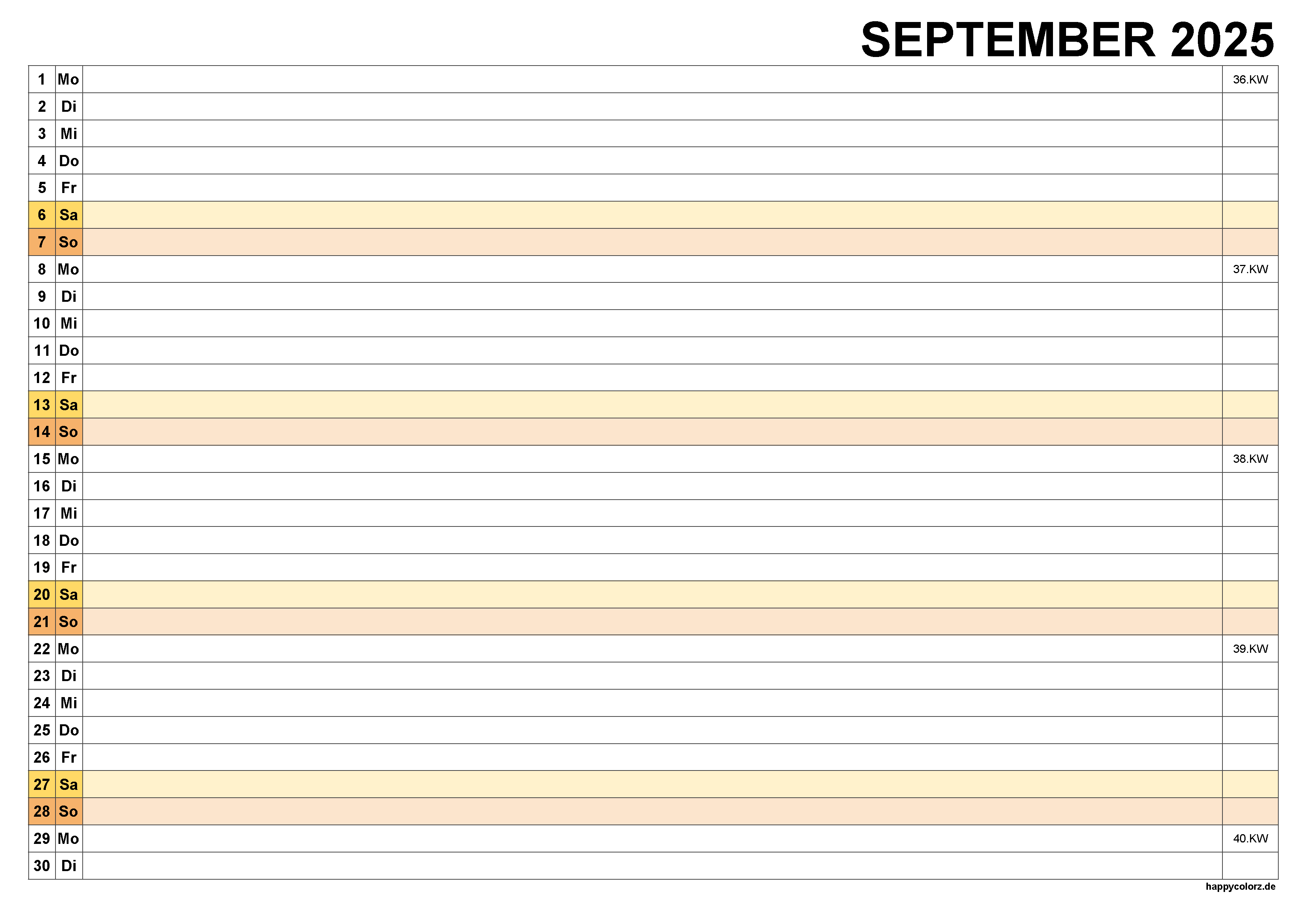 Kalender September 2025, kostenloser Planer pdf