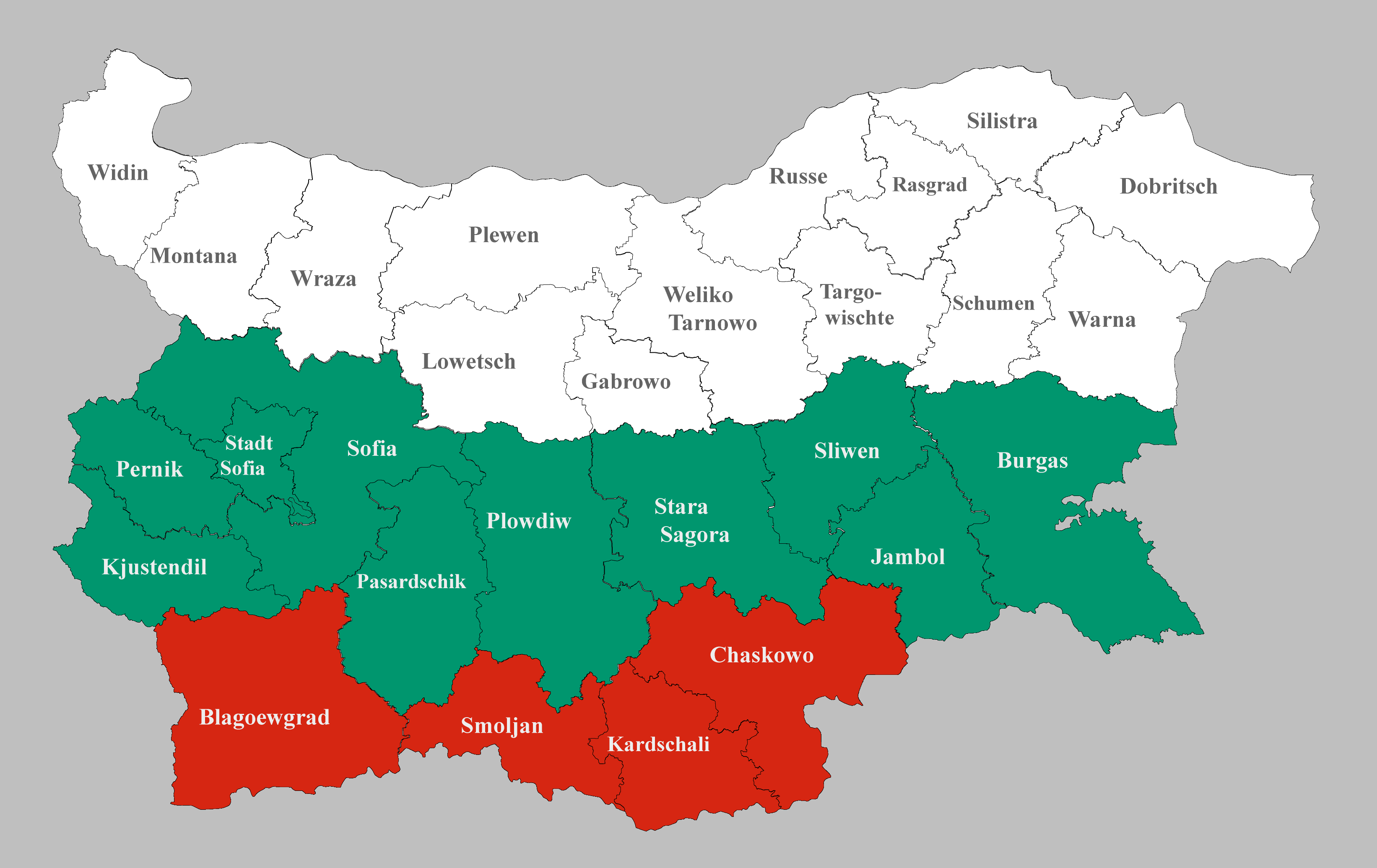 Bulgarien Karte mit Landesfarben