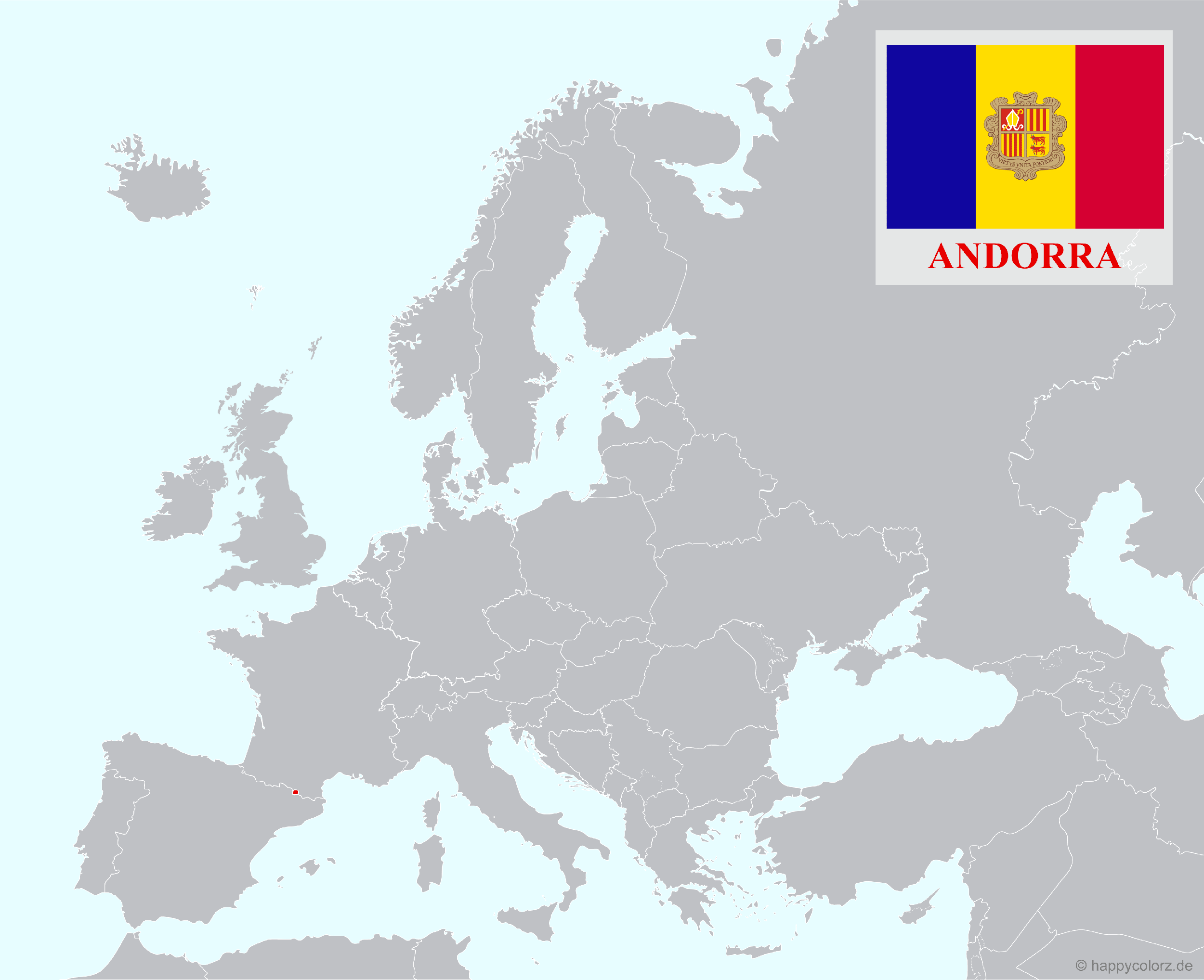 Europakarte mit Andorra als hervorgehobenes Land