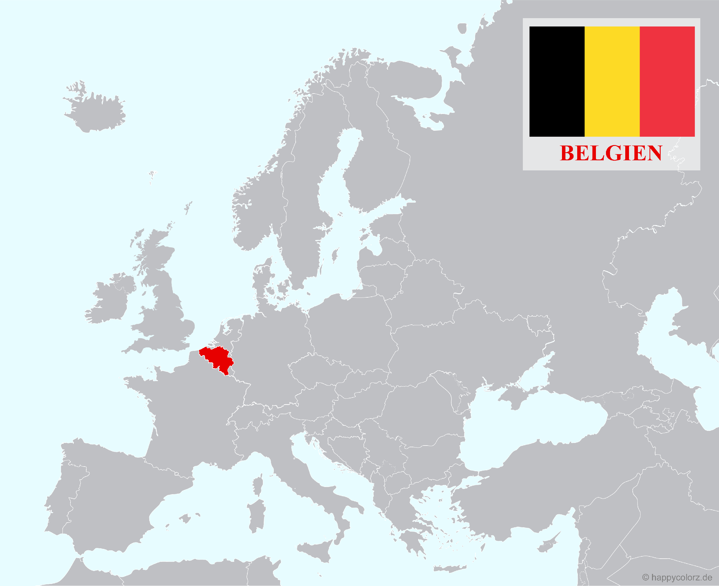 Europakarte mit Belgien als hervorgehobenes Land