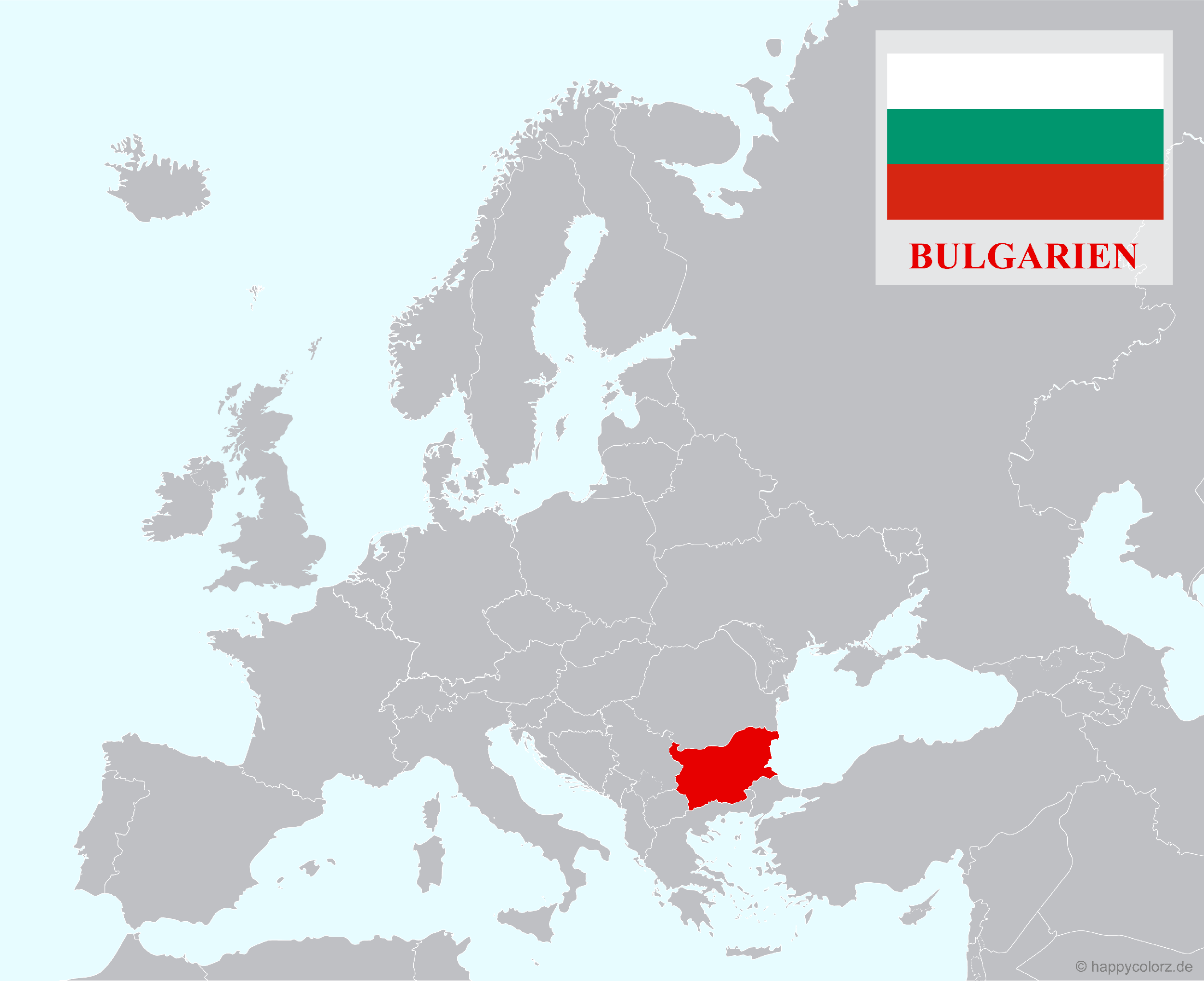 Europakarte mit Bulgarien als hervorgehobenes Land