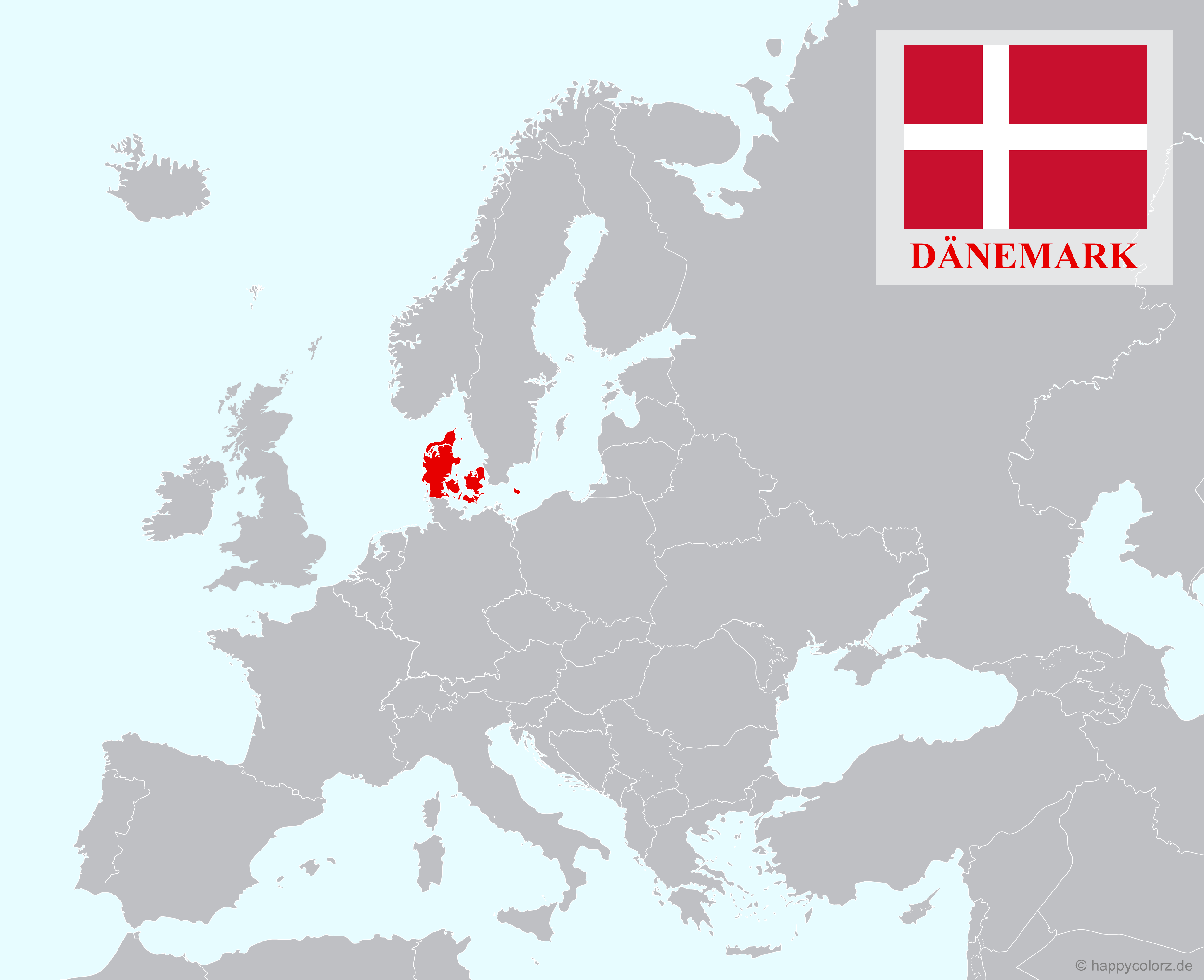 Europakarte mit Dänemark als hervorgehobenes Land