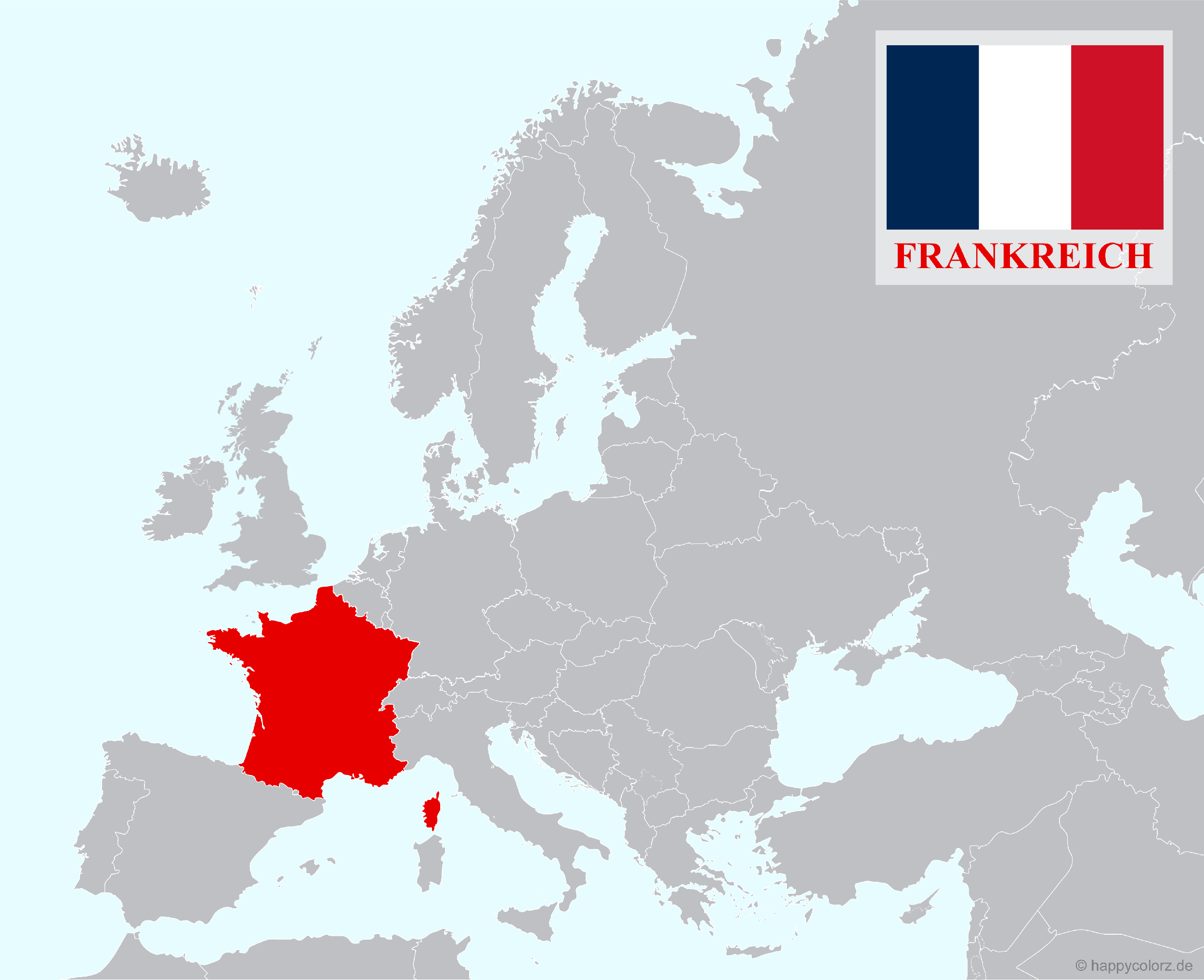 Europakarte mit Frankreich als hervorgehobenes Land