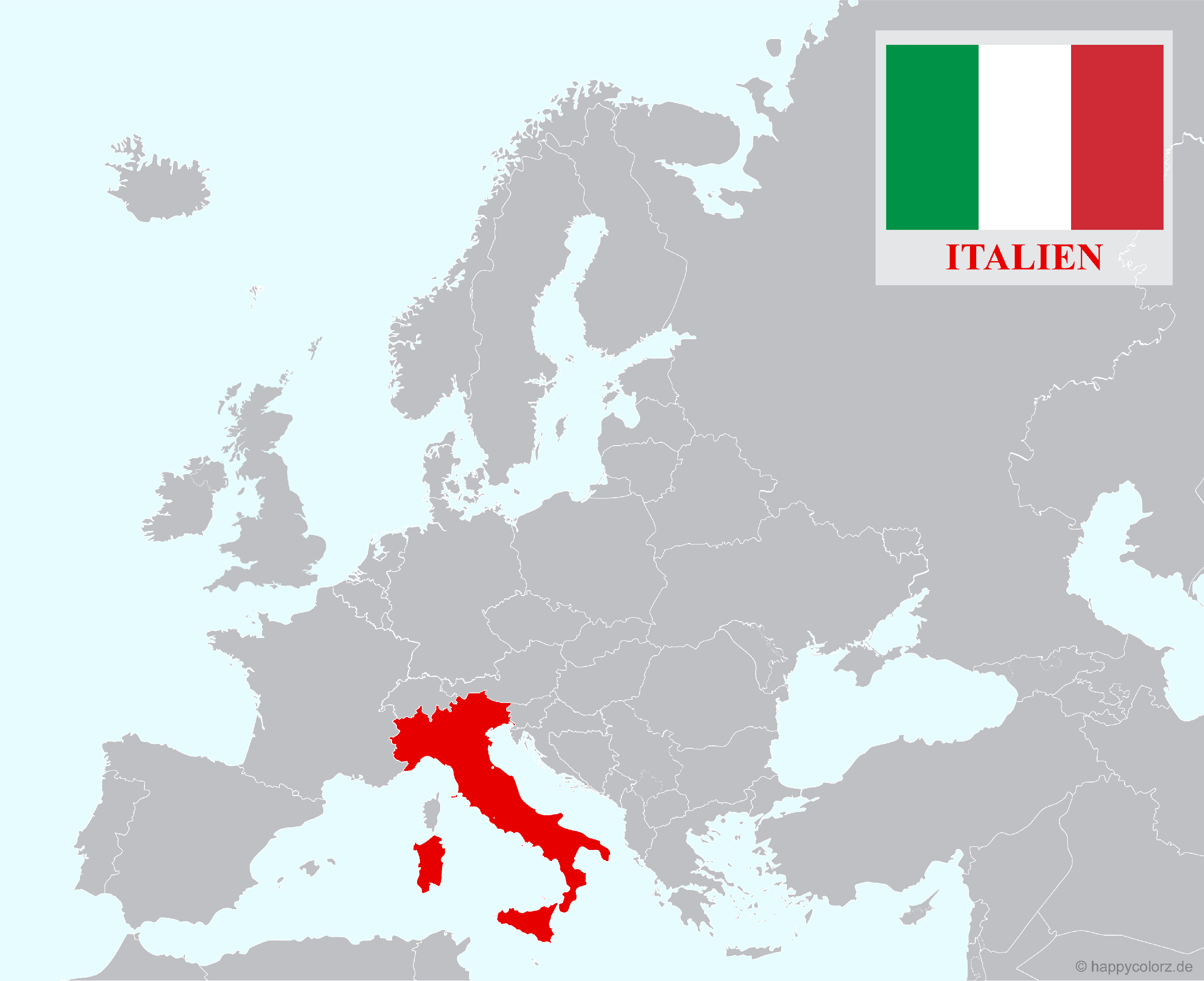 Europakarte mit Italien als hervorgehobenes Land