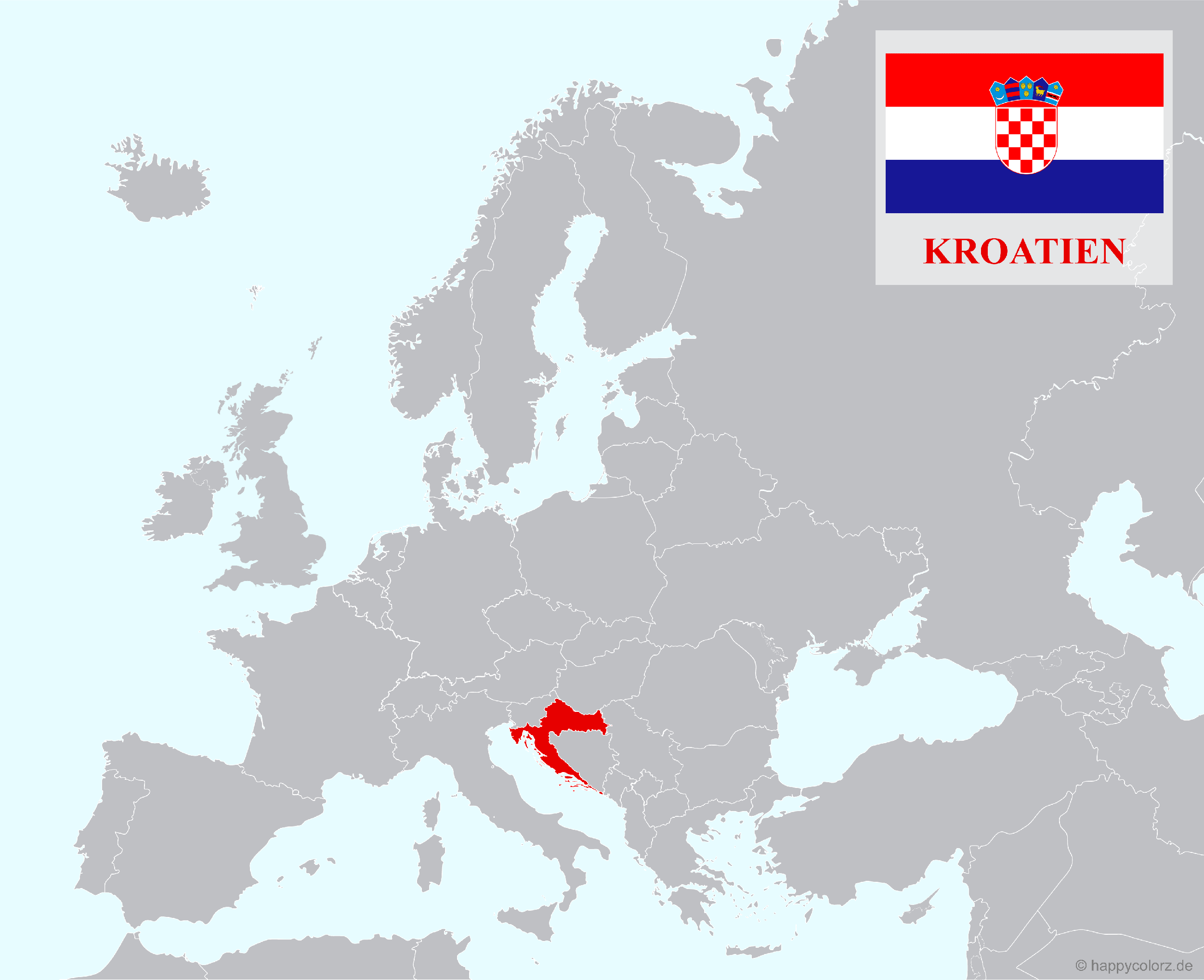 Europakarte mit Kroatien als hervorgehobenes Land