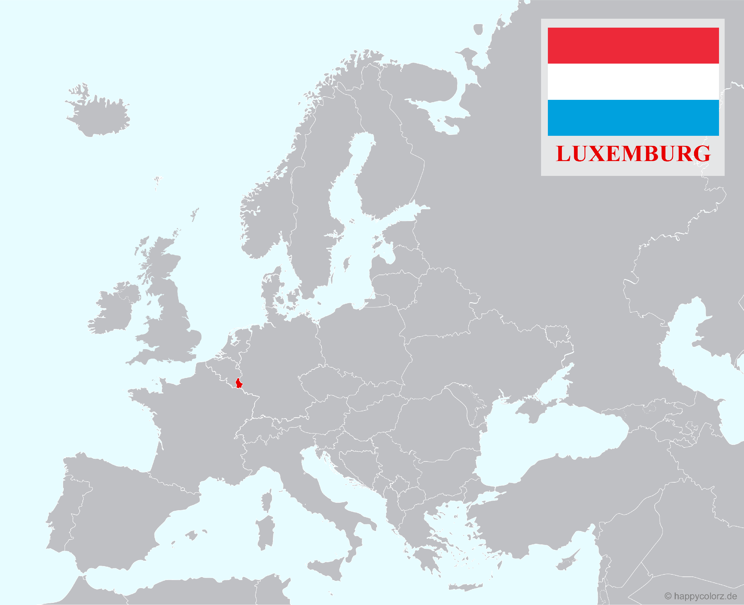 Europakarte mit Luxemburg als hervorgehobenes Land