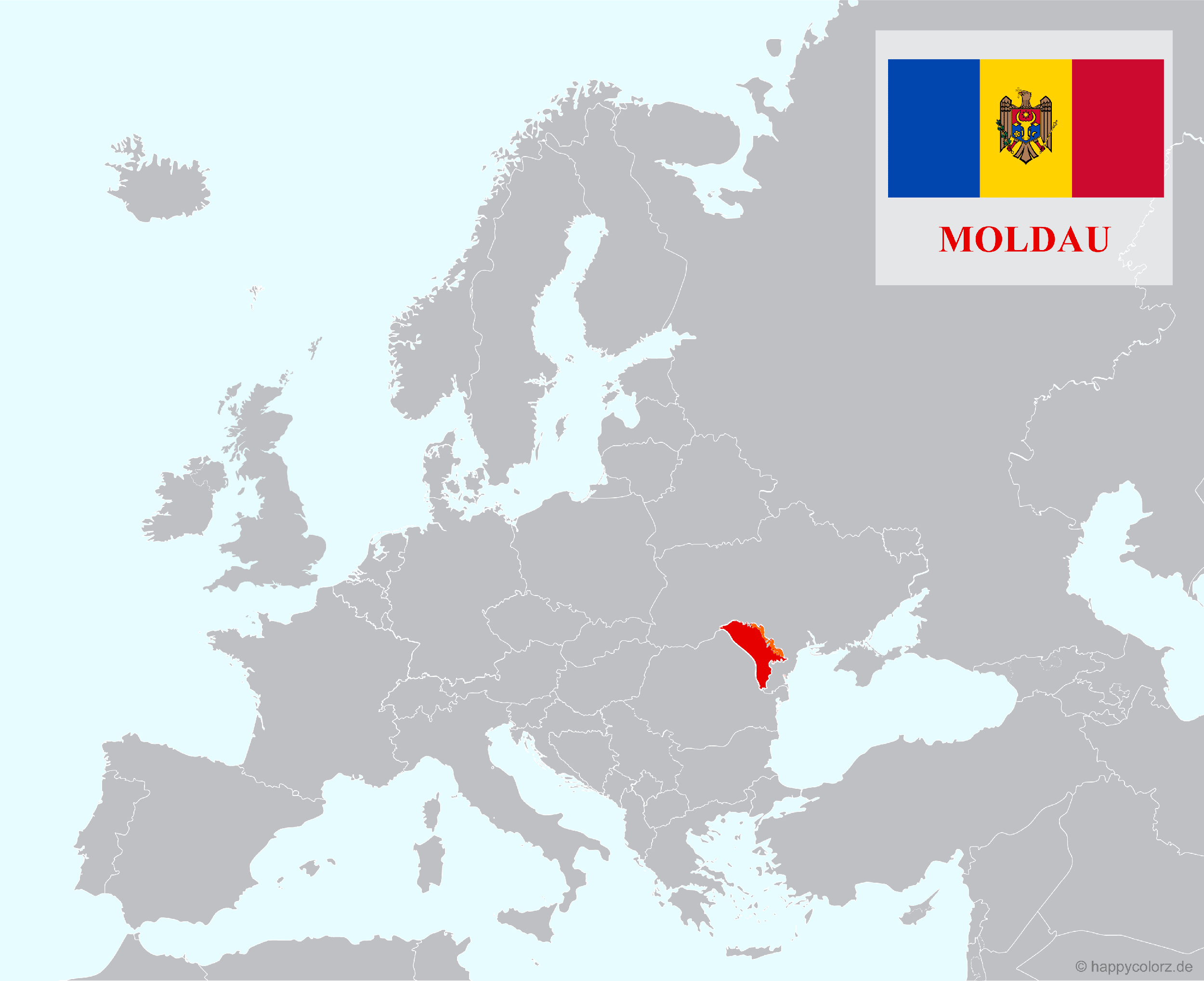 Europakarte mit Moldau als hervorgehobenes Land