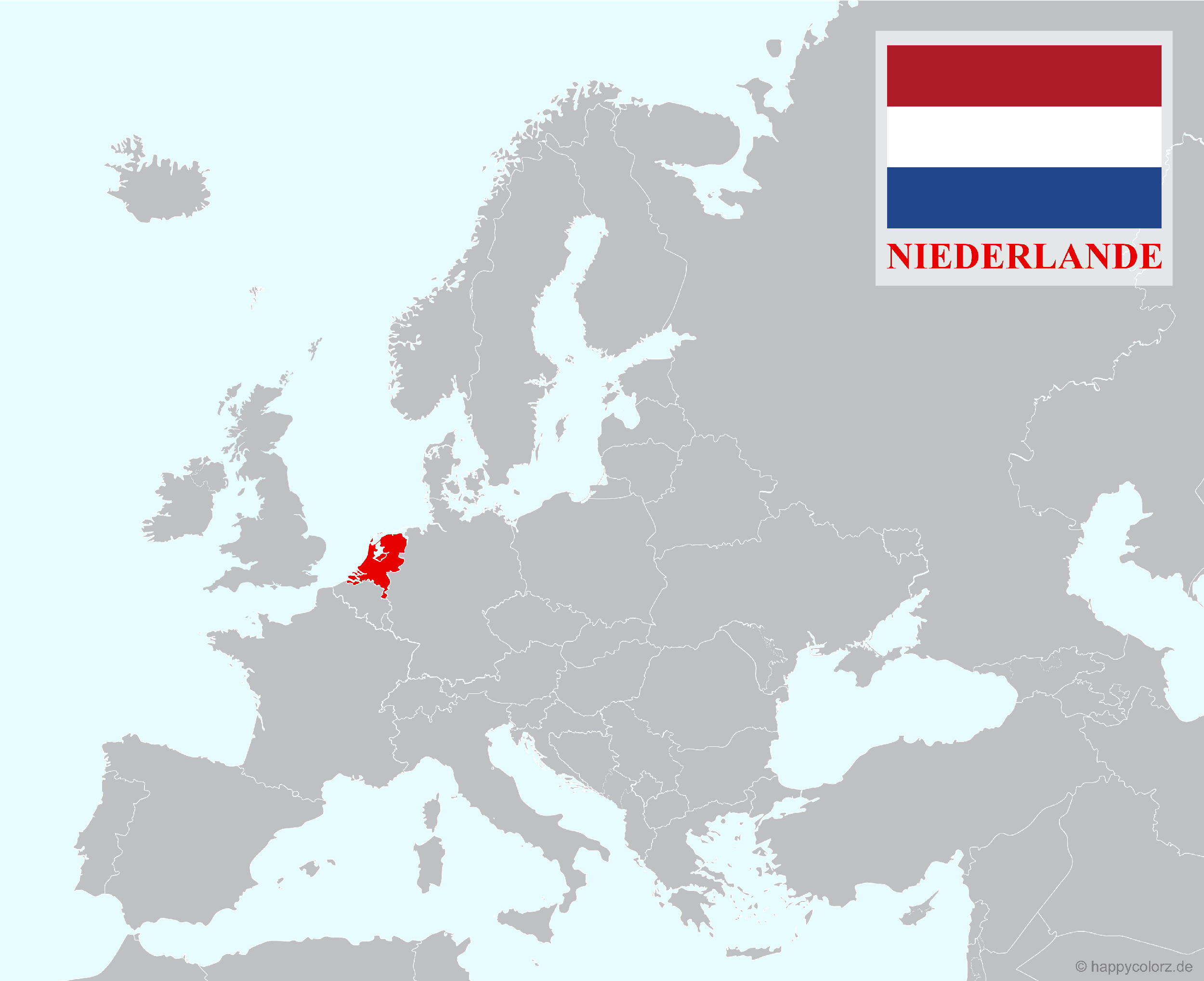 Europakarte mit Niederlande als hervorgehobenes Land
