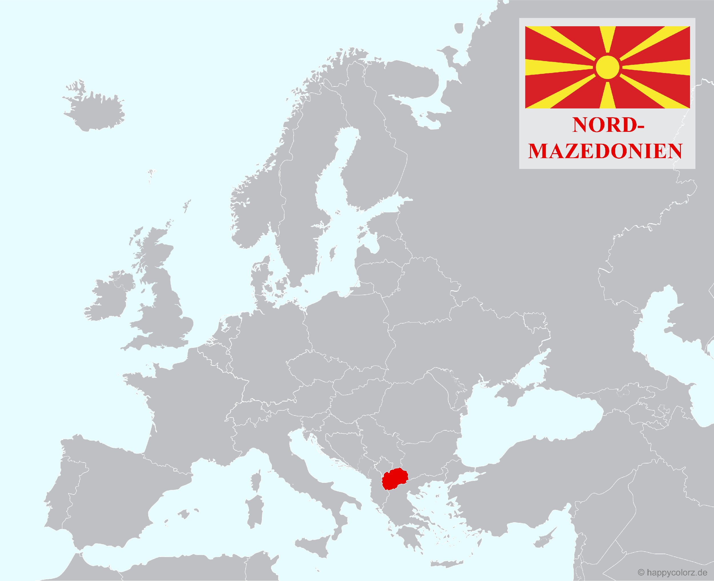 Europakarte mit Nordmazedonien als hervorgehobenes Land