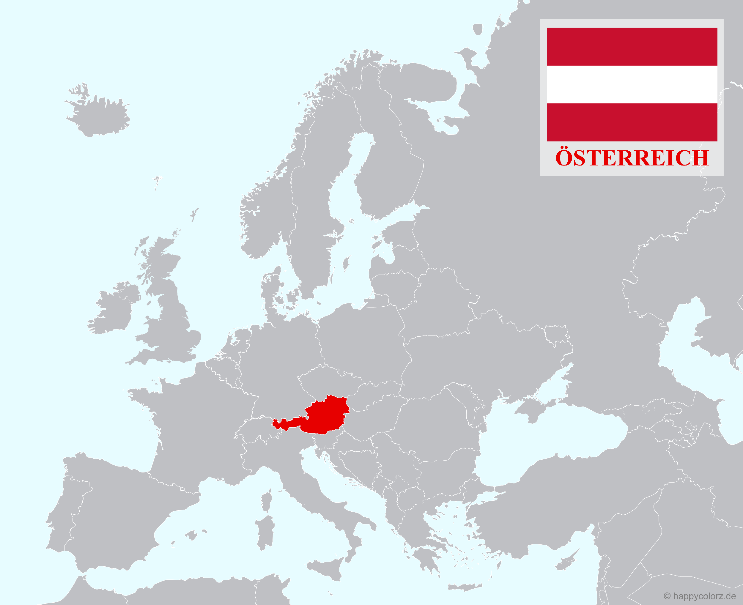 Europakarte mit Österreich als hervorgehobenes Land