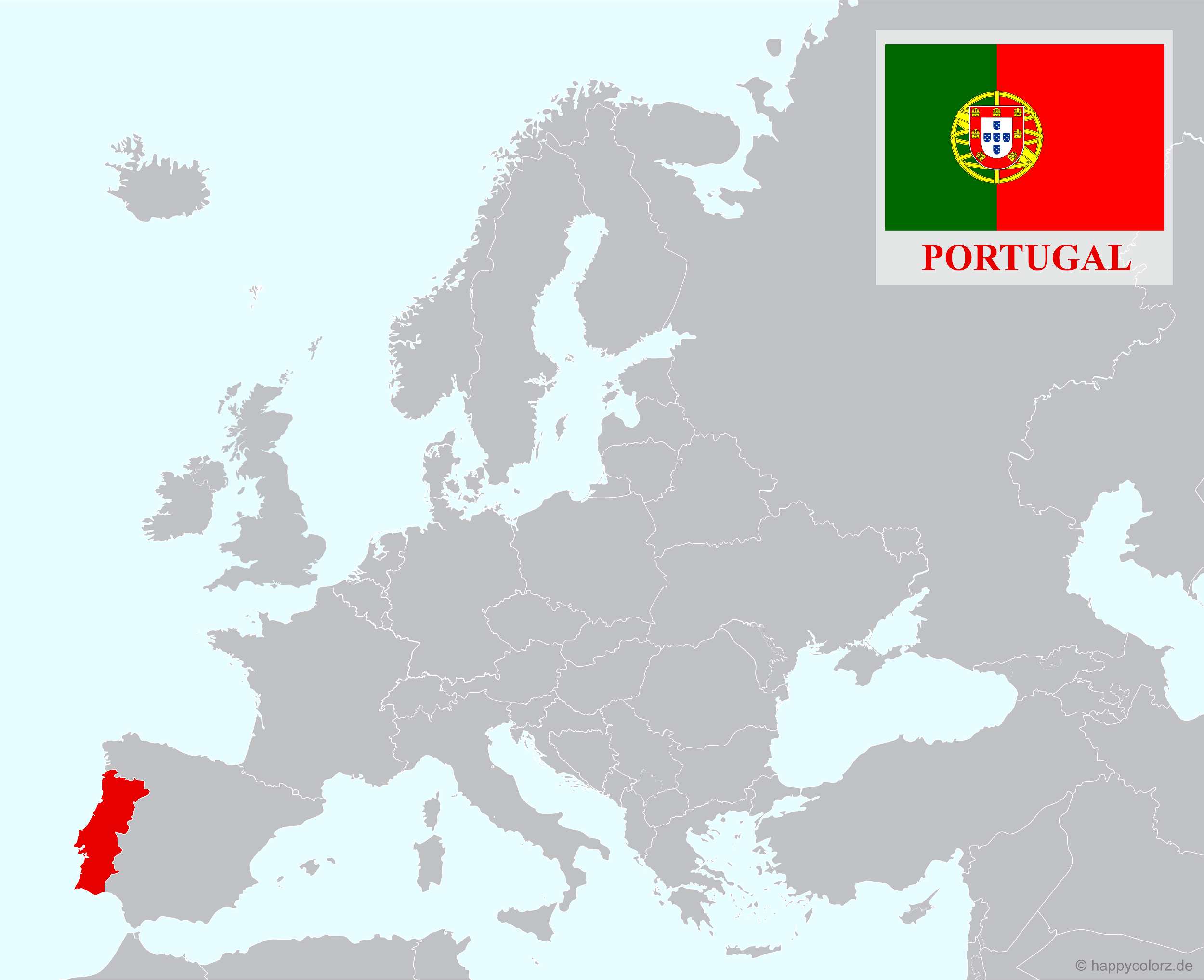 Europakarte mit Portugal als hervorgehobenes Land
