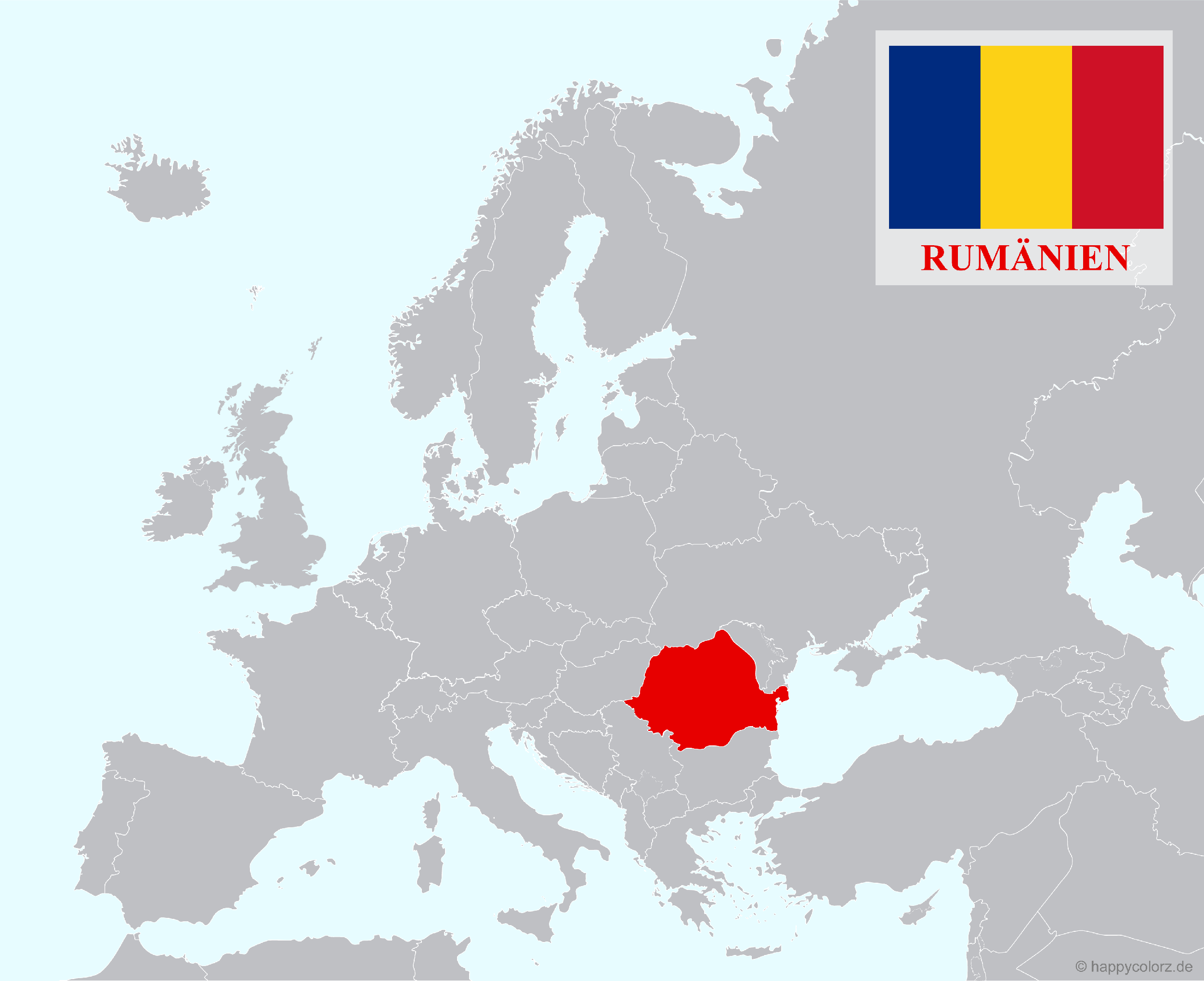 Europakarte mit Rumänien als hervorgehobenes Land