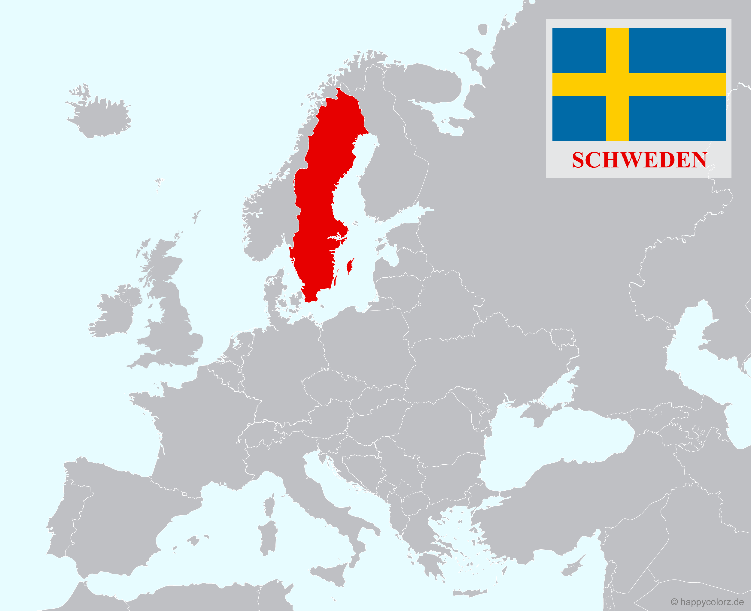 Europakarte mit Schweden als hervorgehobenes Land