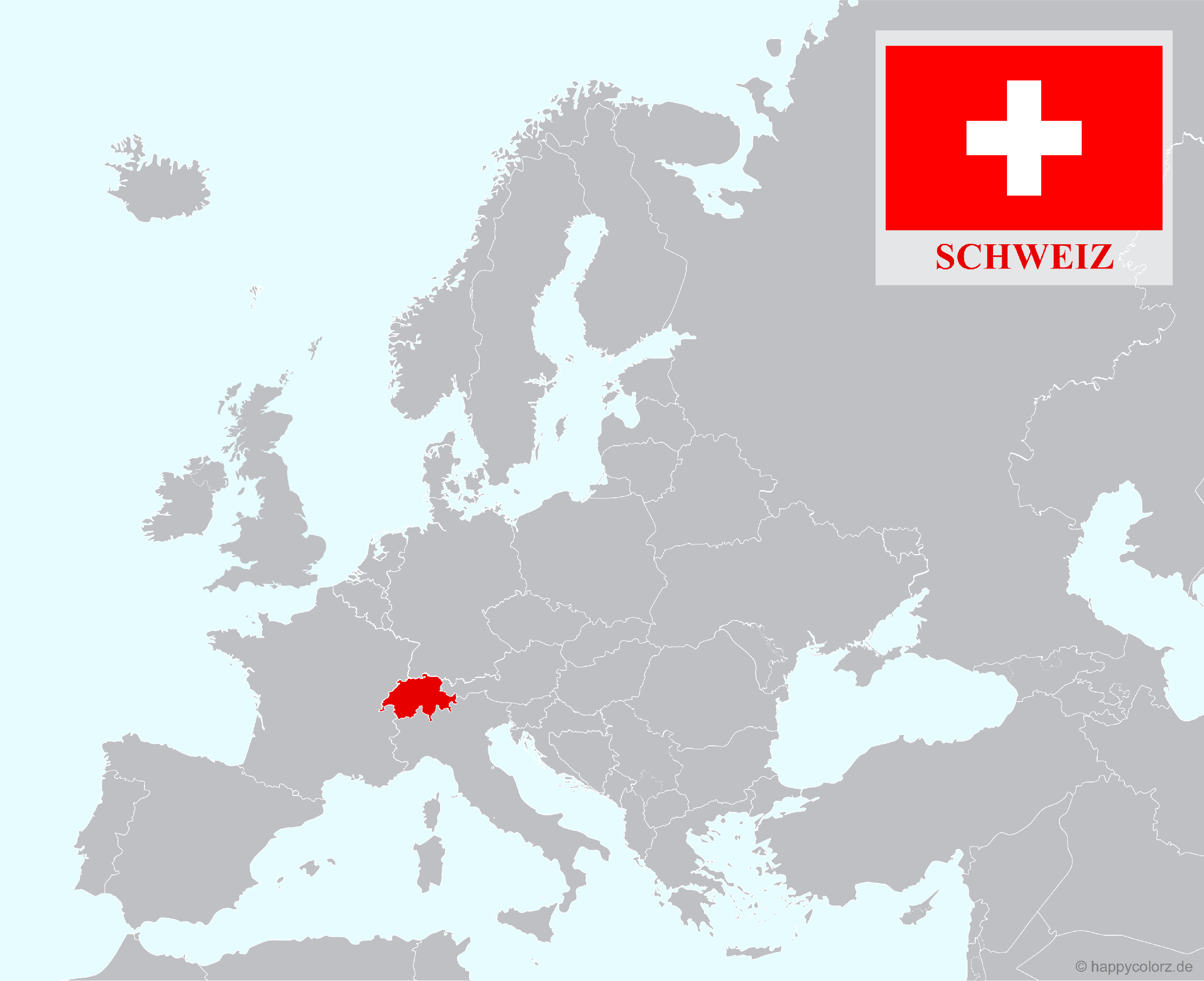 Europakarte mit Schweiz als hervorgehobenes Land