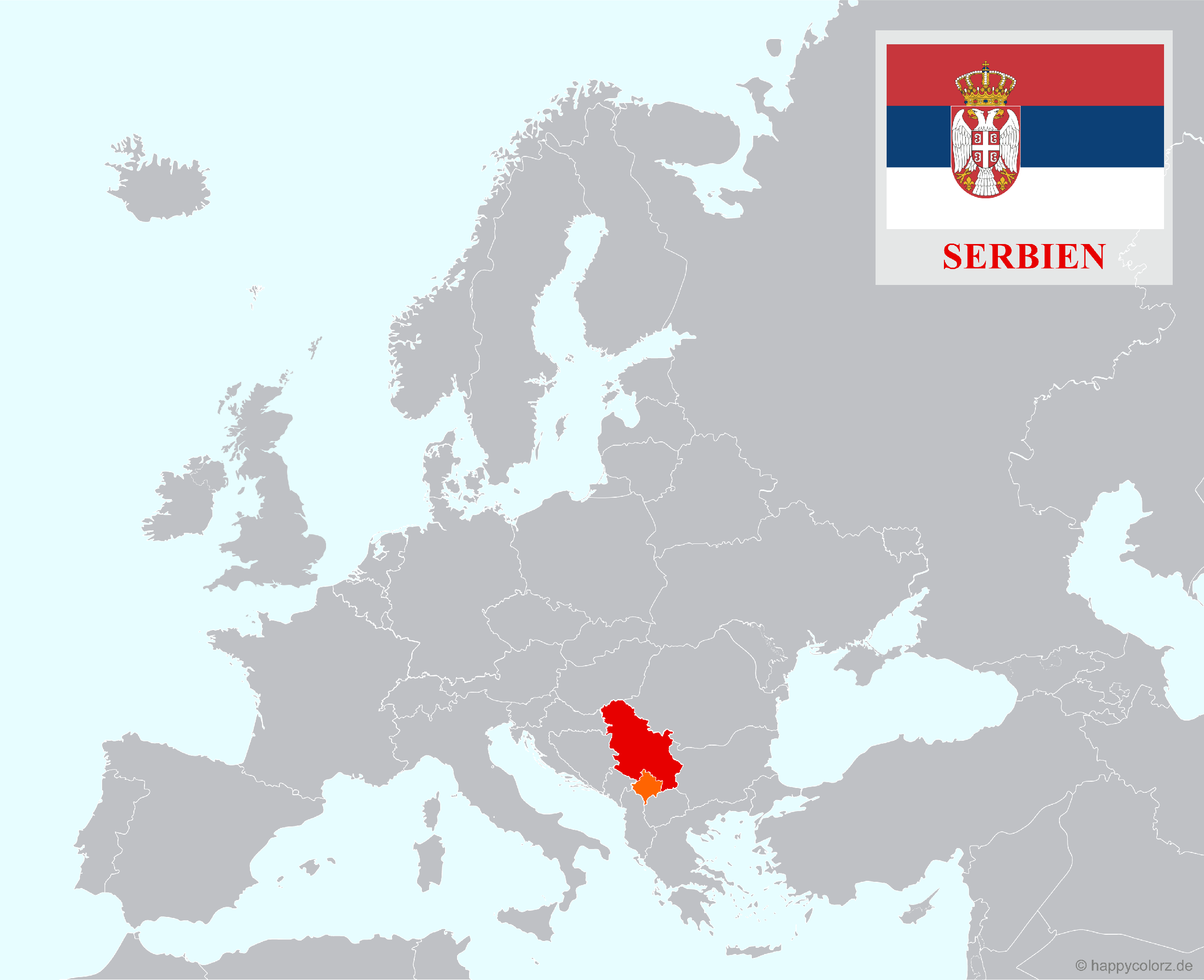 Europakarte mit Serbien als hervorgehobenes Land
