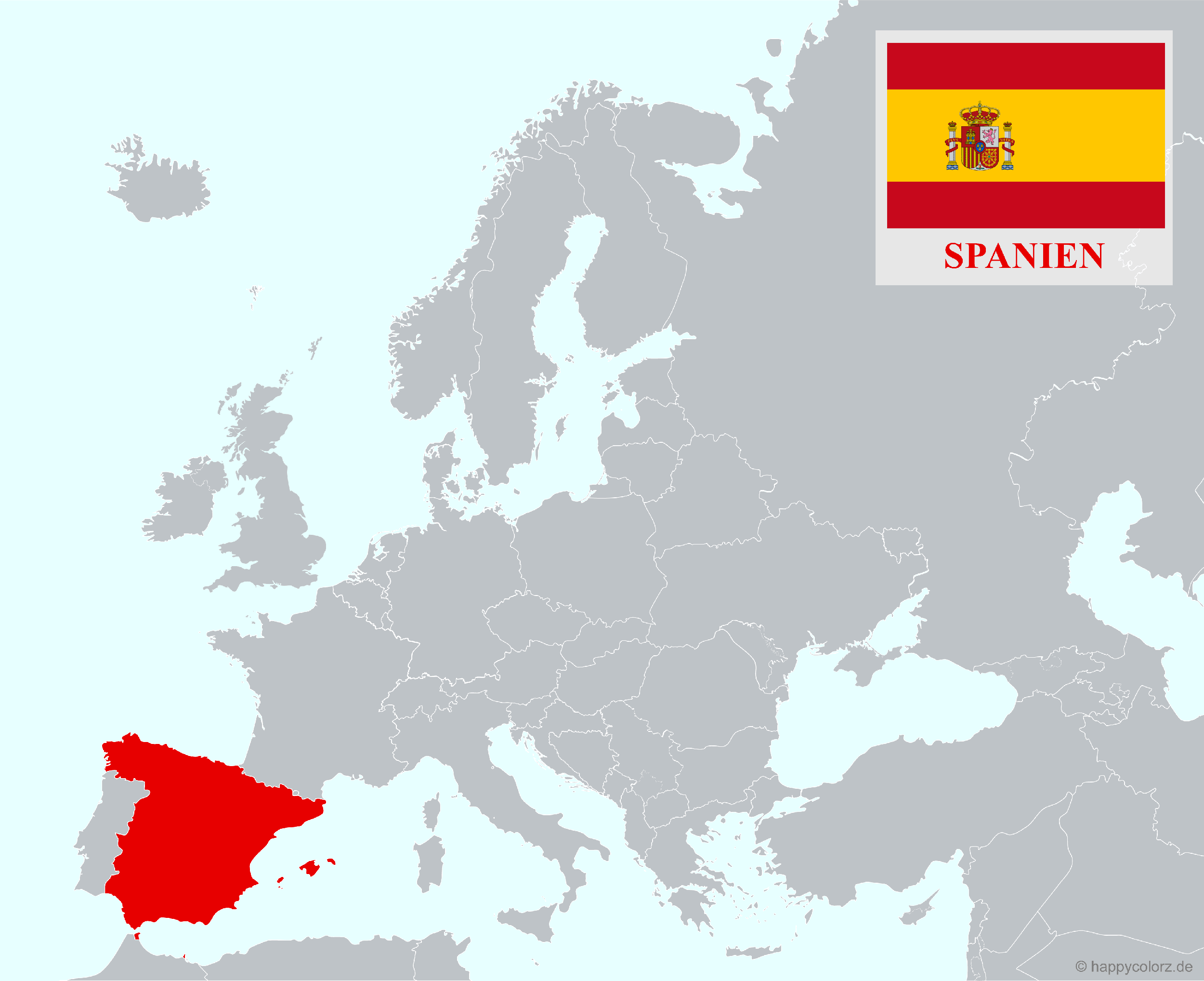 Europakarte mit Spanien als hervorgehobenes Land