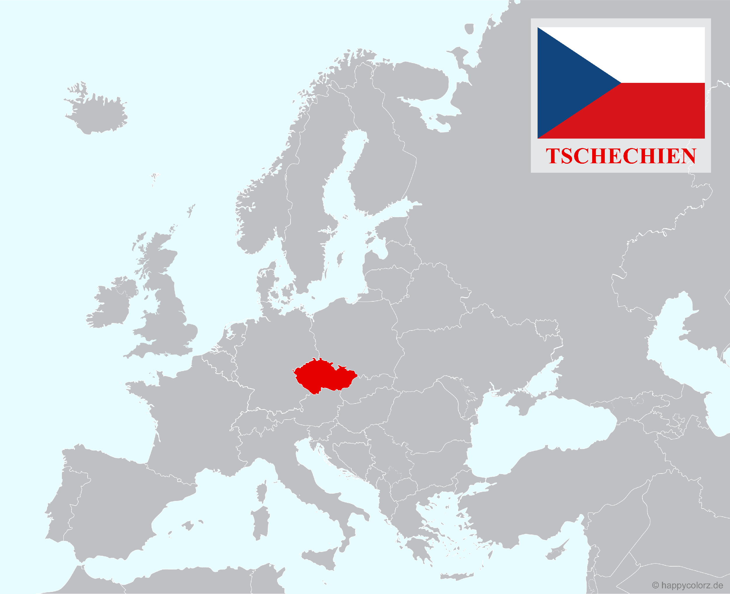 Europakarte mit Tschechien als hervorgehobenes Land