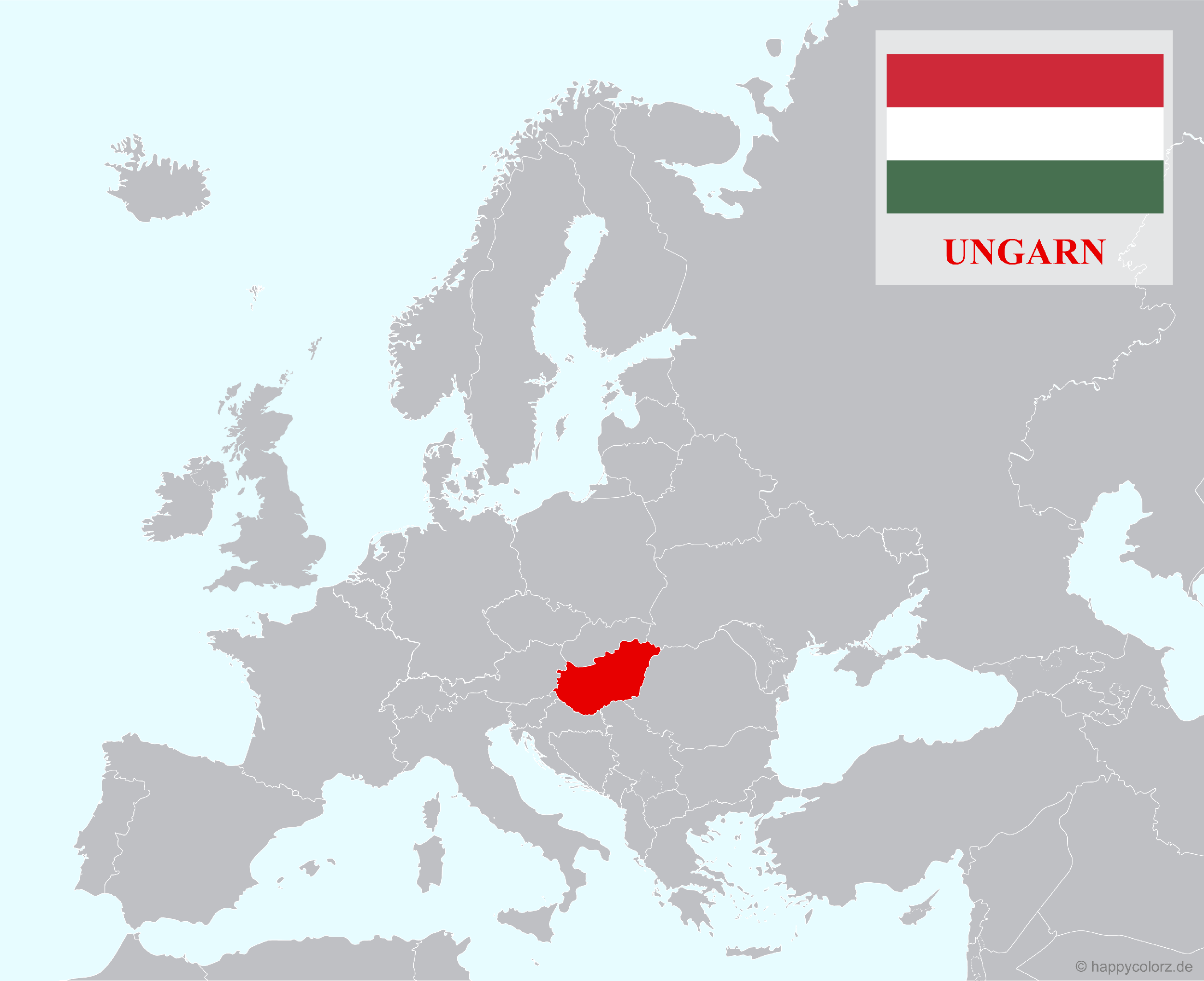 Europakarte mit Ungarn als hervorgehobenes Land