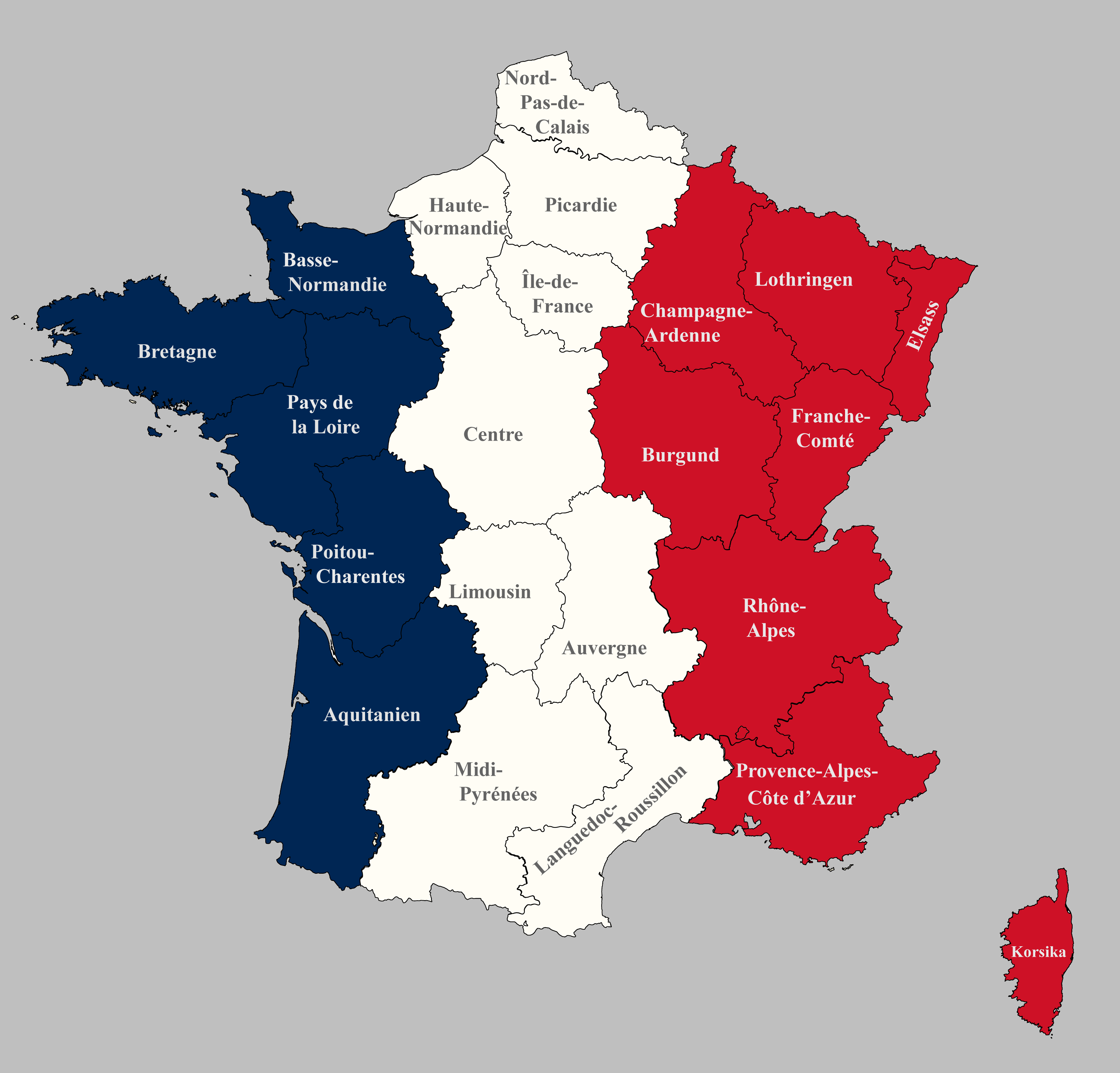 Frankreich Karte mit Landesfarben