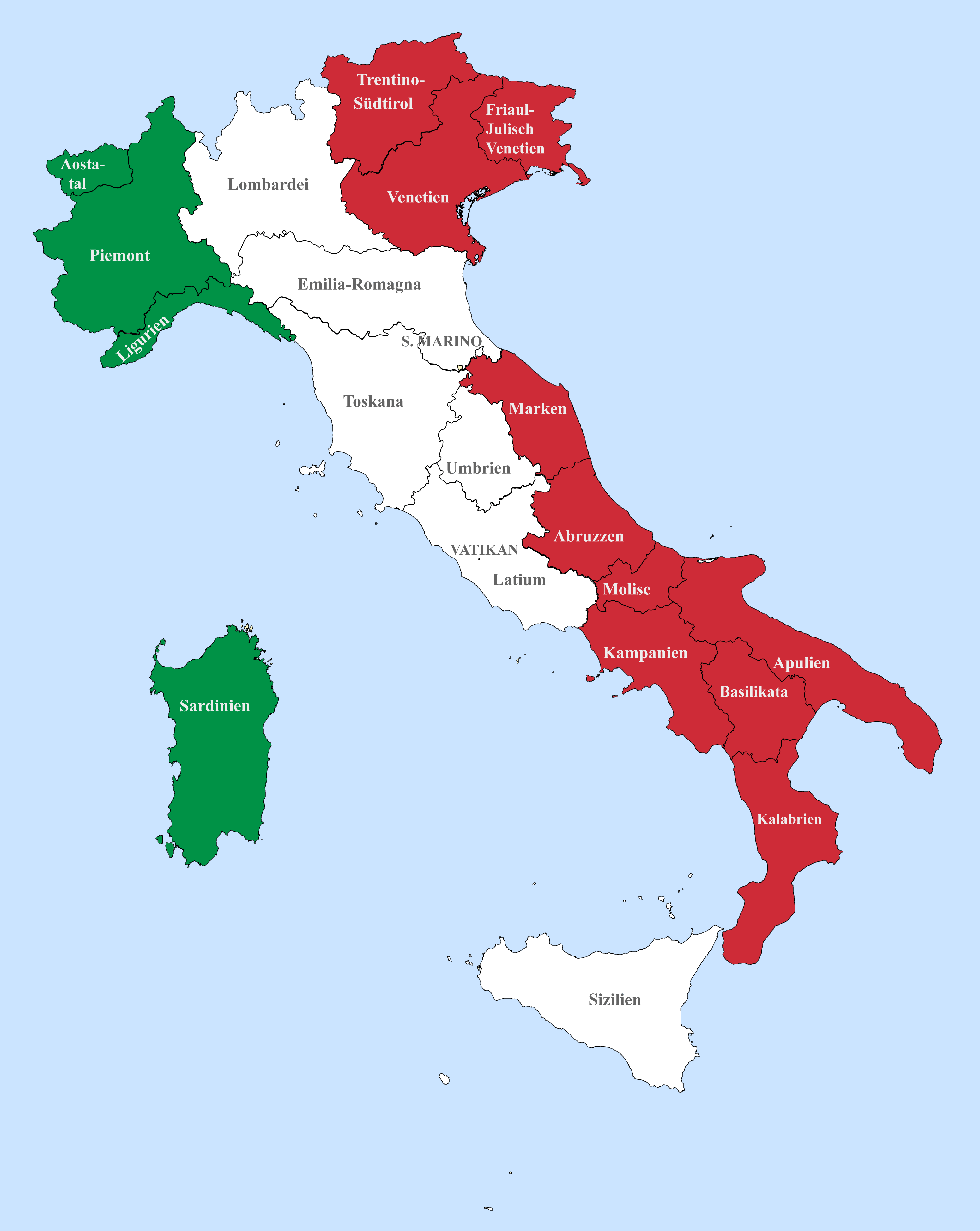 Italien Karte mit Landesfarben
