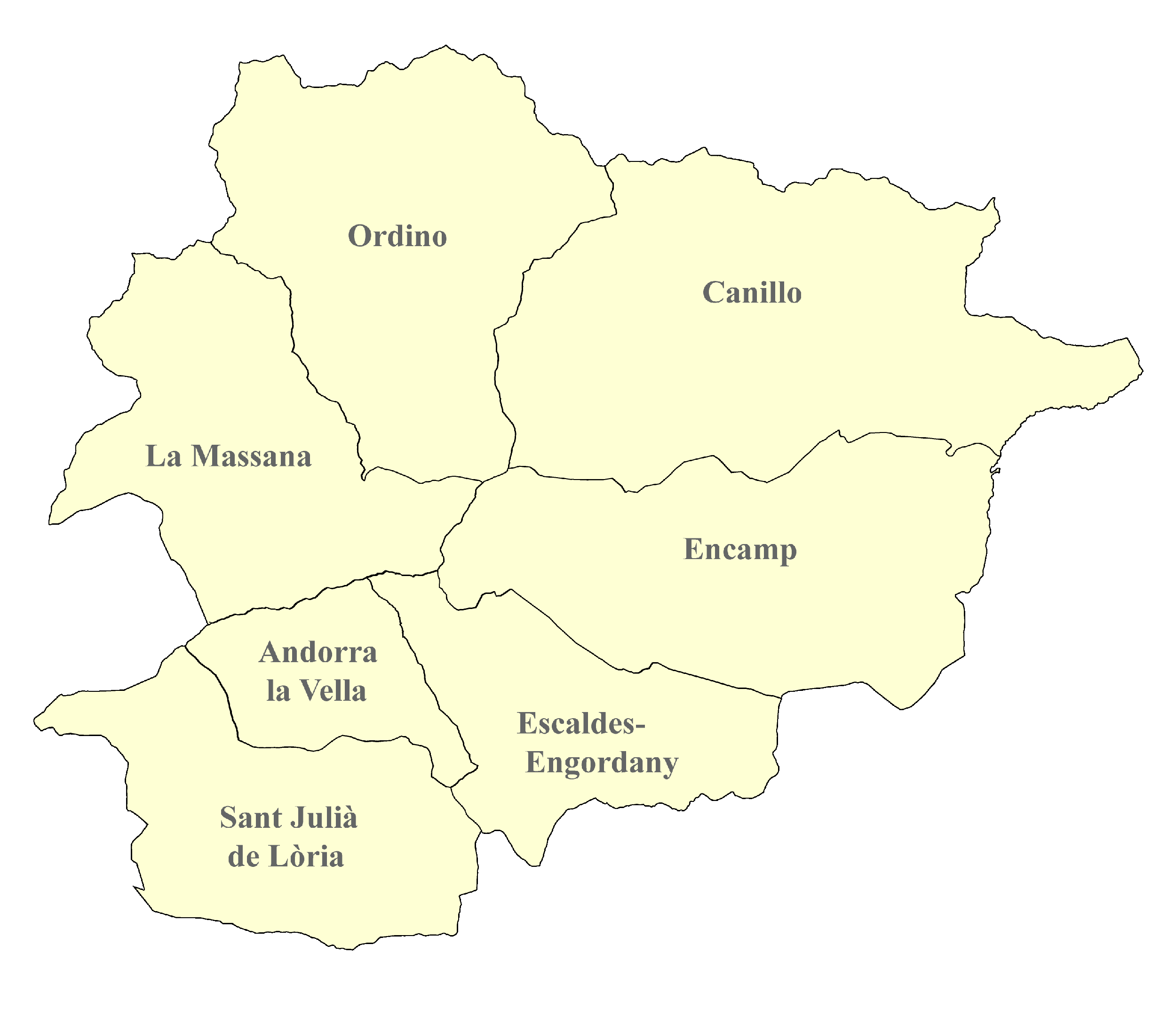 Andorra-Karte nach Regionen gegliedert