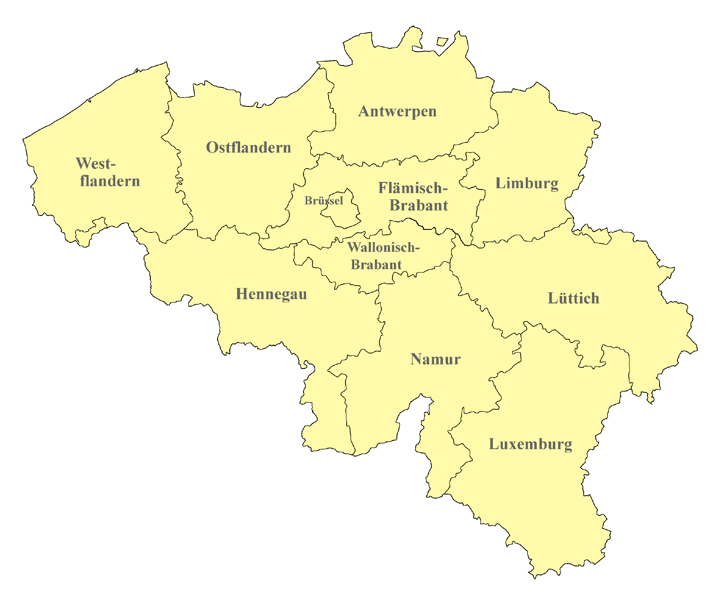 Belgien-Karte nach Regionen gegliedert