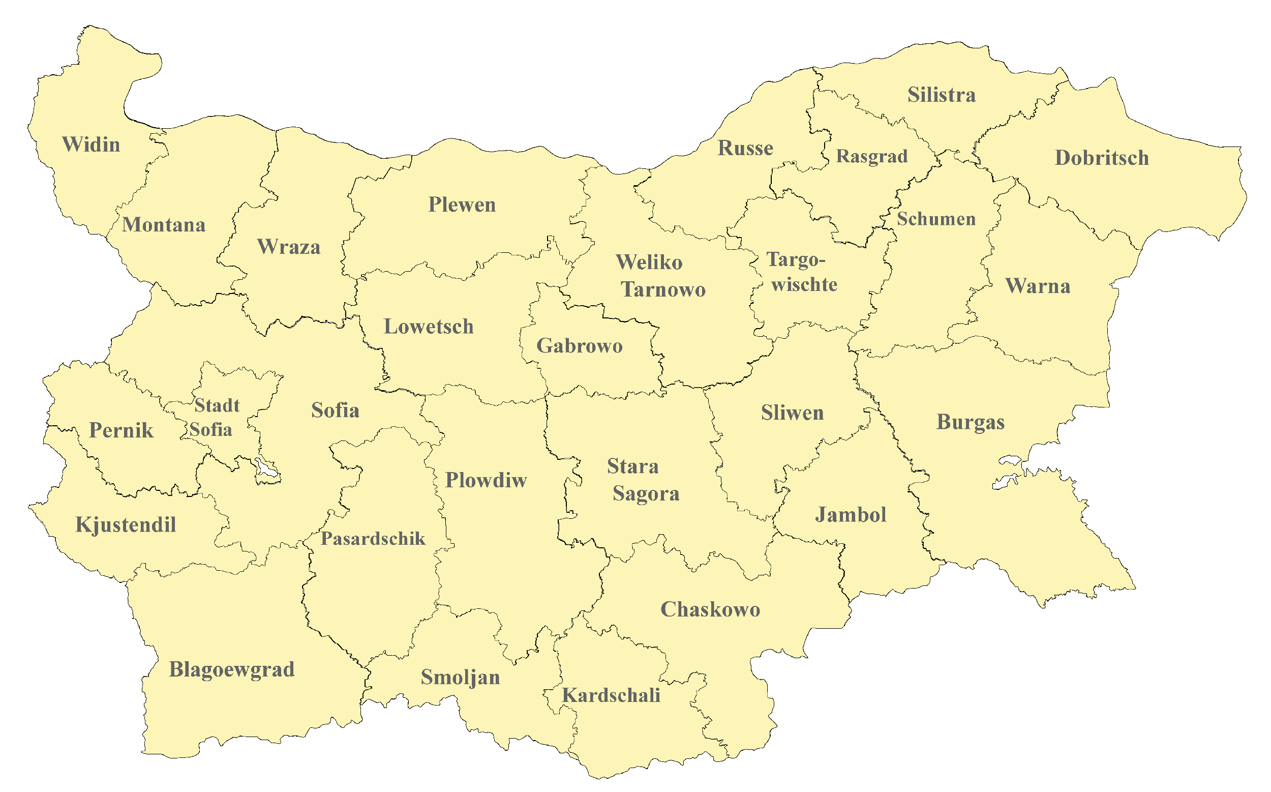 Bulgarien Karte nach Regionen gegliedert