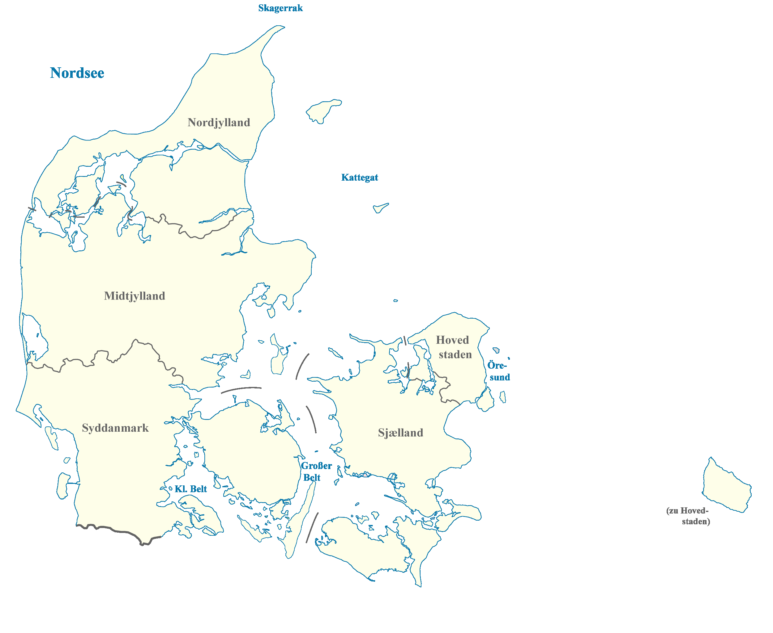 Dänemark Karte nach Regionen gegliedert