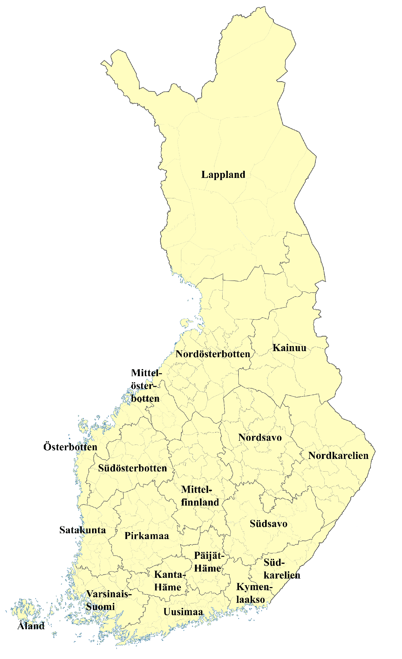 Finnland Karte nach Regionen gegliedert