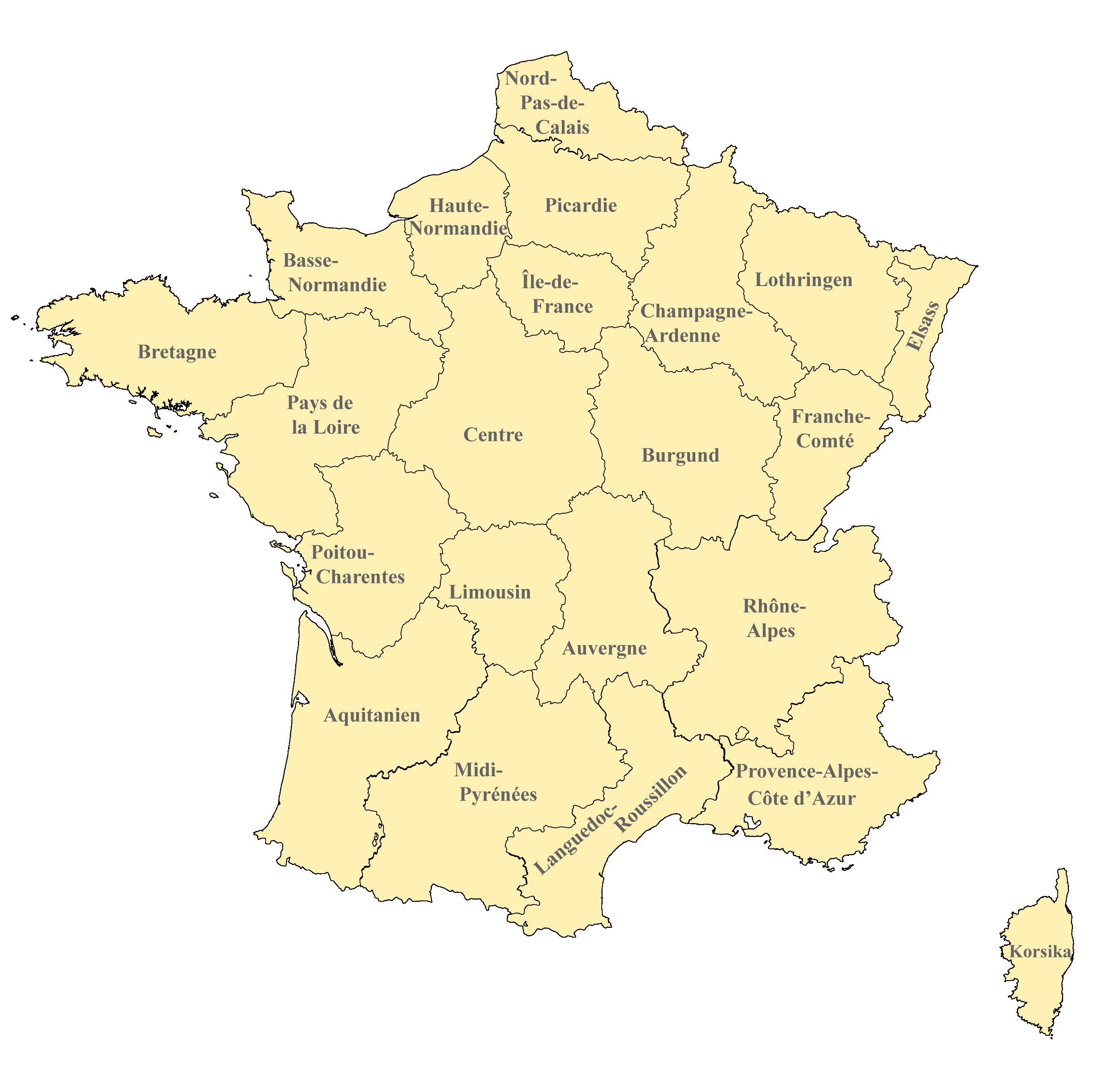 Frankreich Karte nach Regionen gegliedert