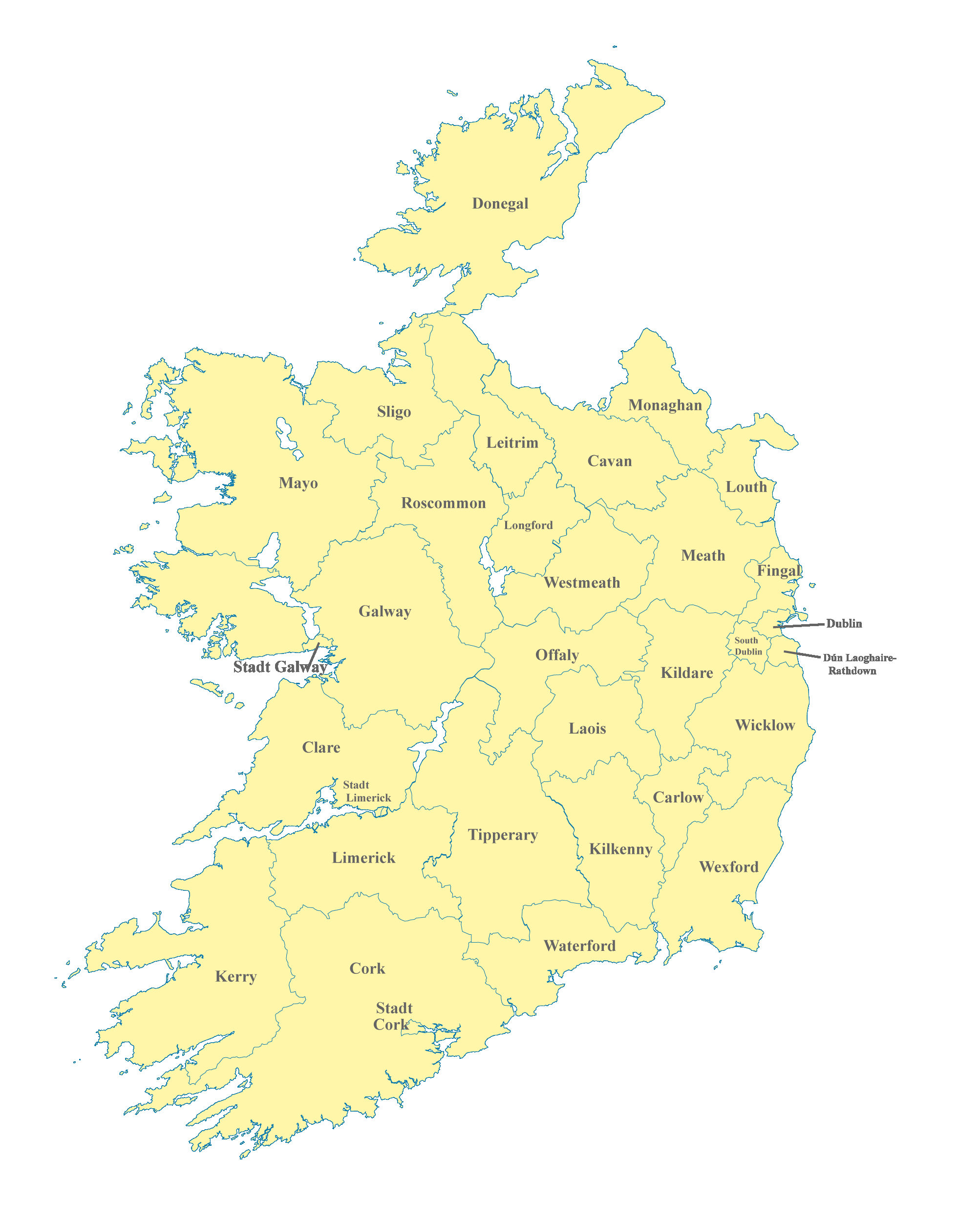 Irland Karte nach Regionen gegliedert
