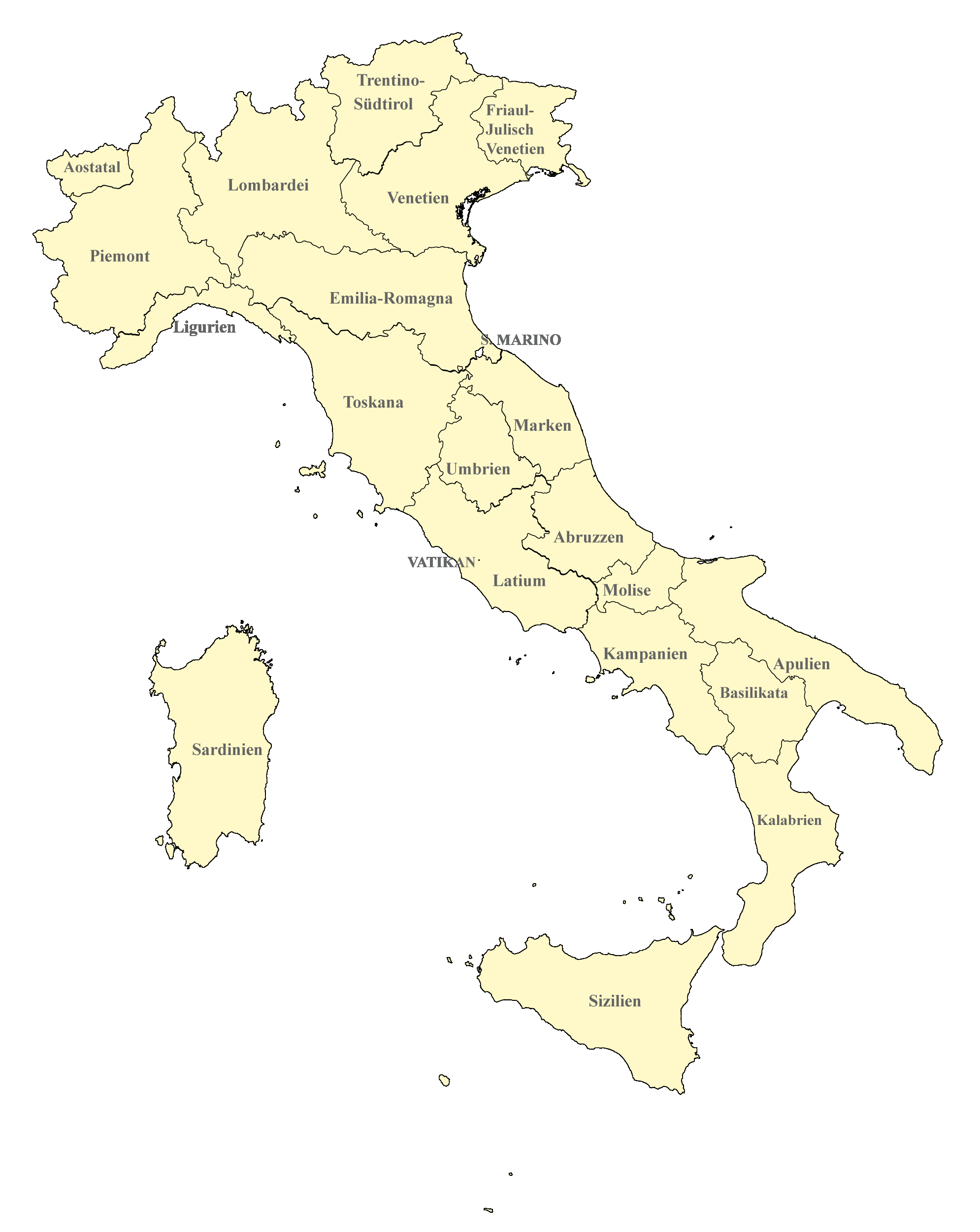 Italien-Karte nach Regionen gegliedert