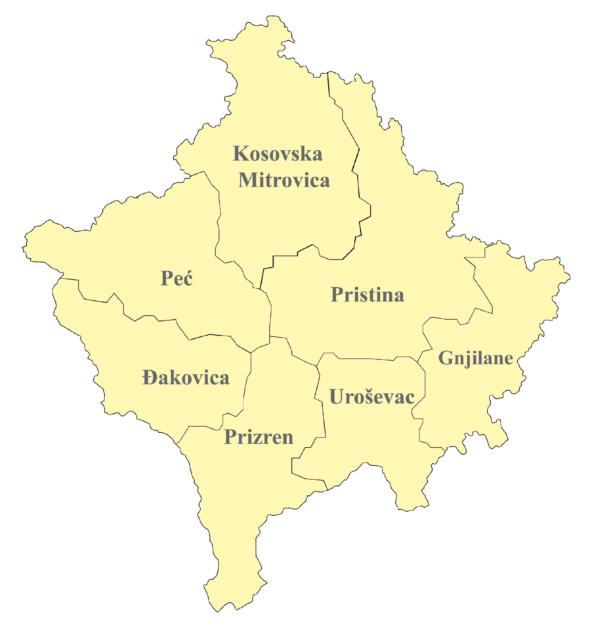 Kosovo Karte nach Regionen gegliedert