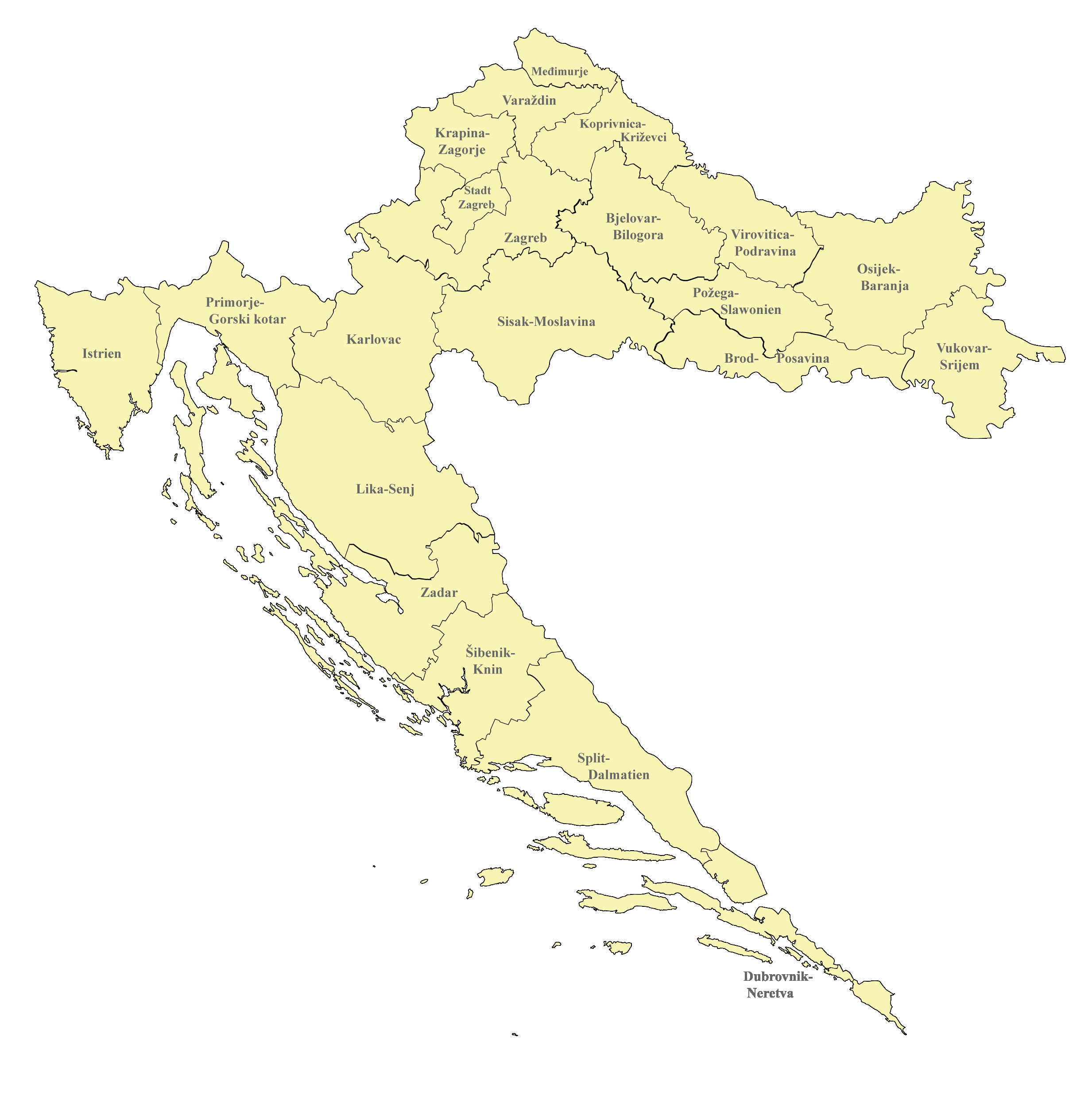 Kroatien Karte mit Regionen & Landkarten mit Provinzen